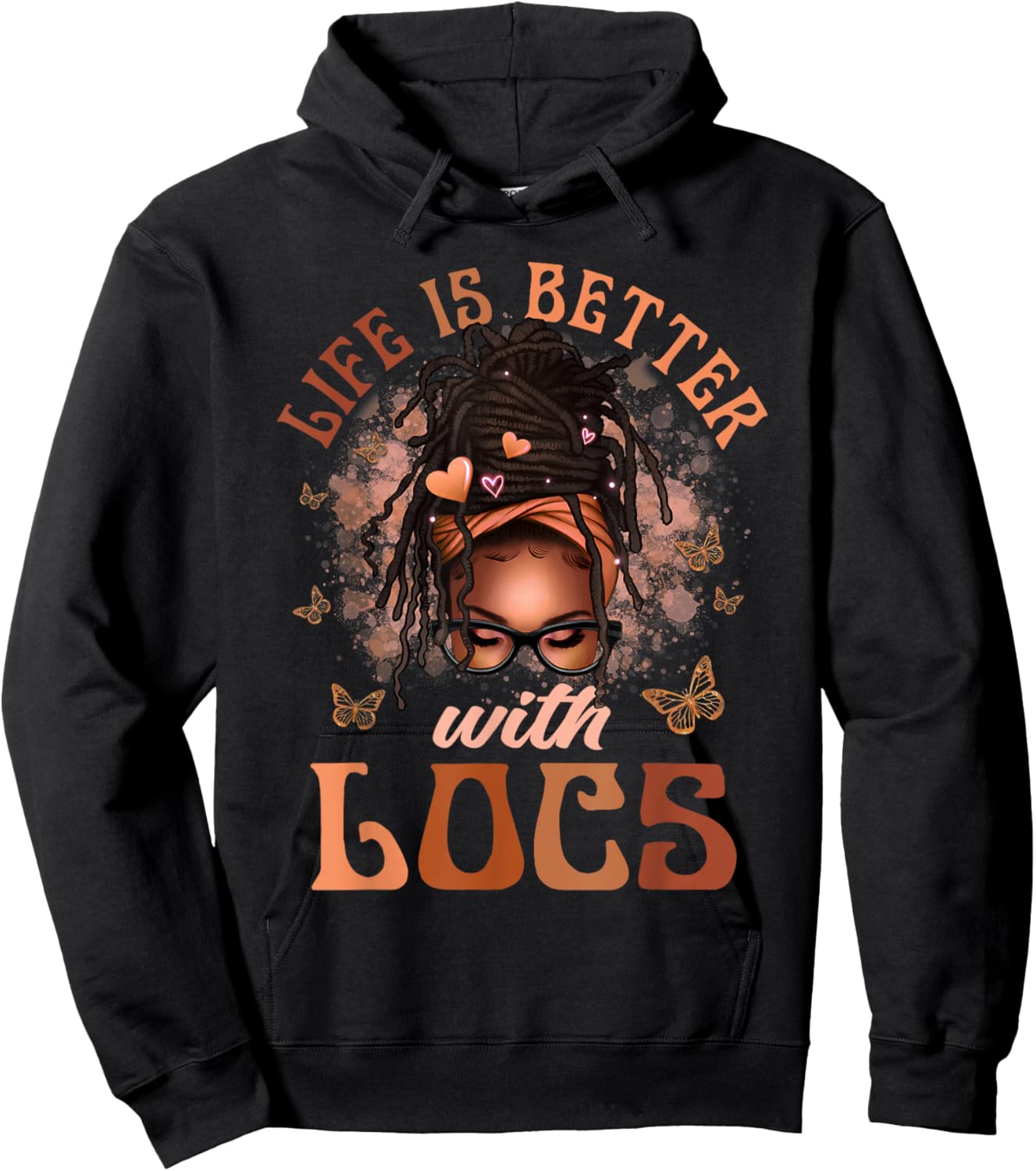 Life Better with Locs Butterfly Melanin Afro African Loving Hoodie - Hoodie | Black