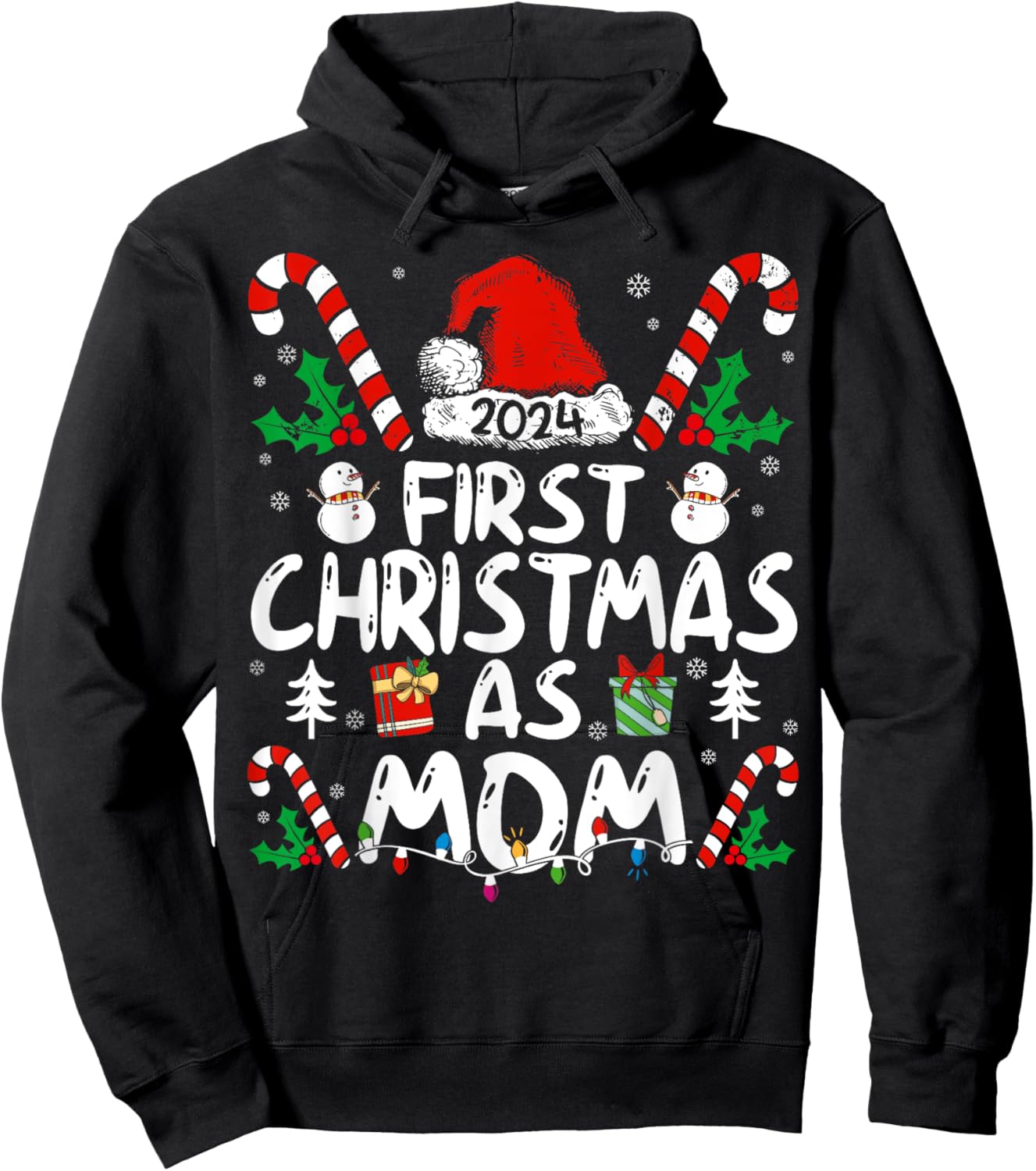 First Christmas As Mom 2024 Family Matching New Mom 1st Time Hoodie - Hoodie | Black