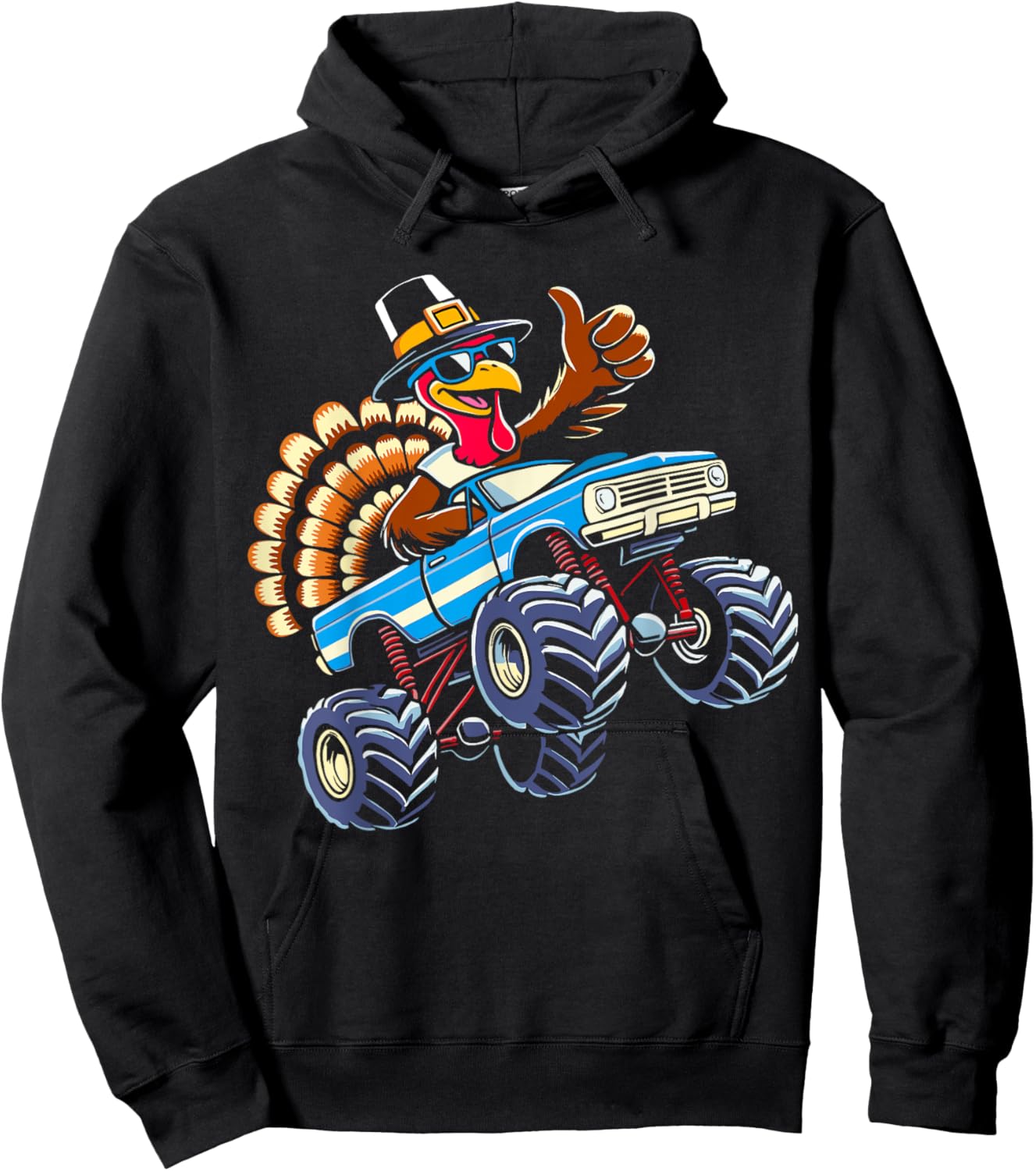 Turkey riding monster truck for boys kids thanksgiving Hoodie - Hoodie | Black