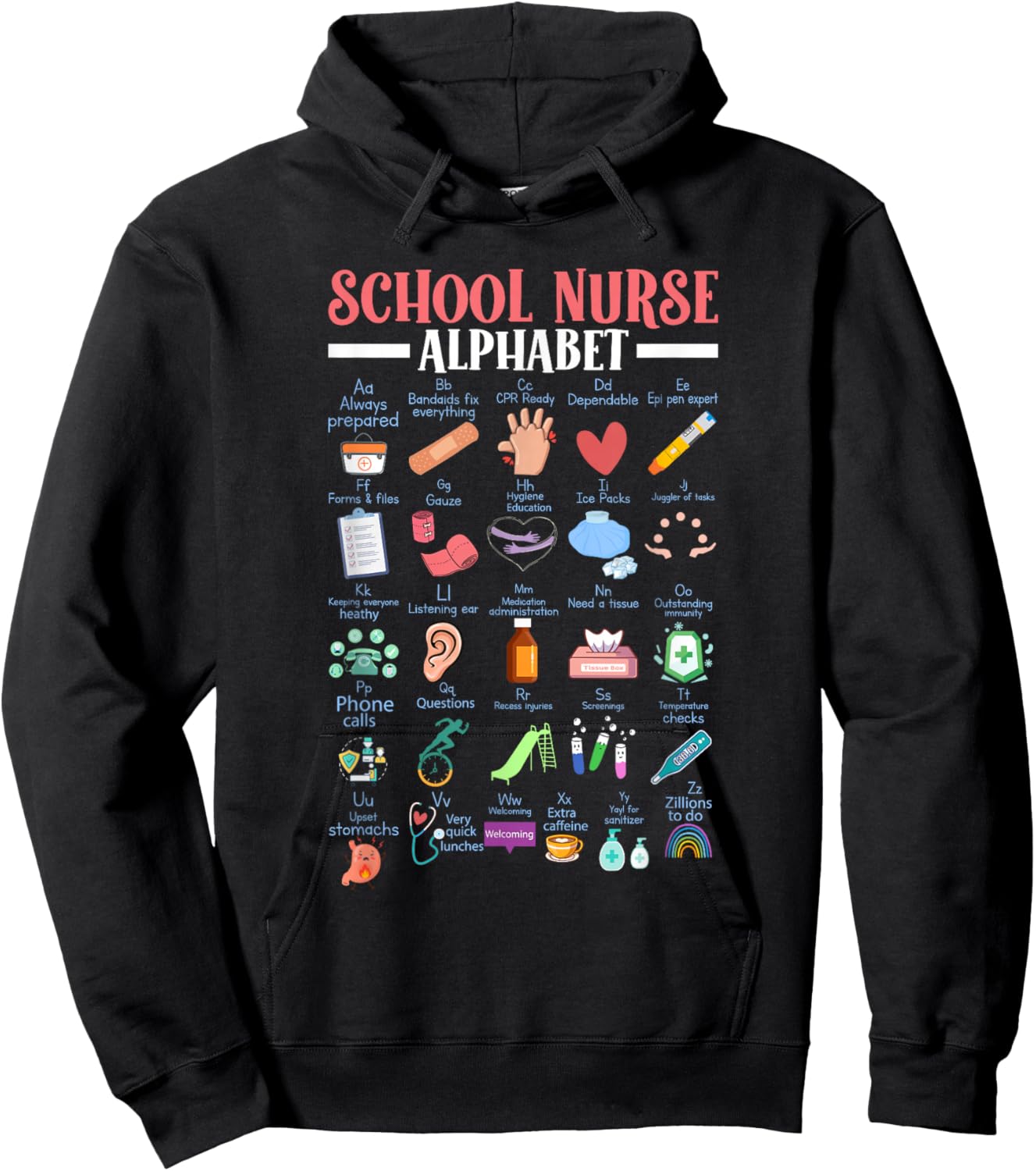 ABC School Nurse Alphabet Student Teacher Health Worker Hoodie - Hoodie | Black