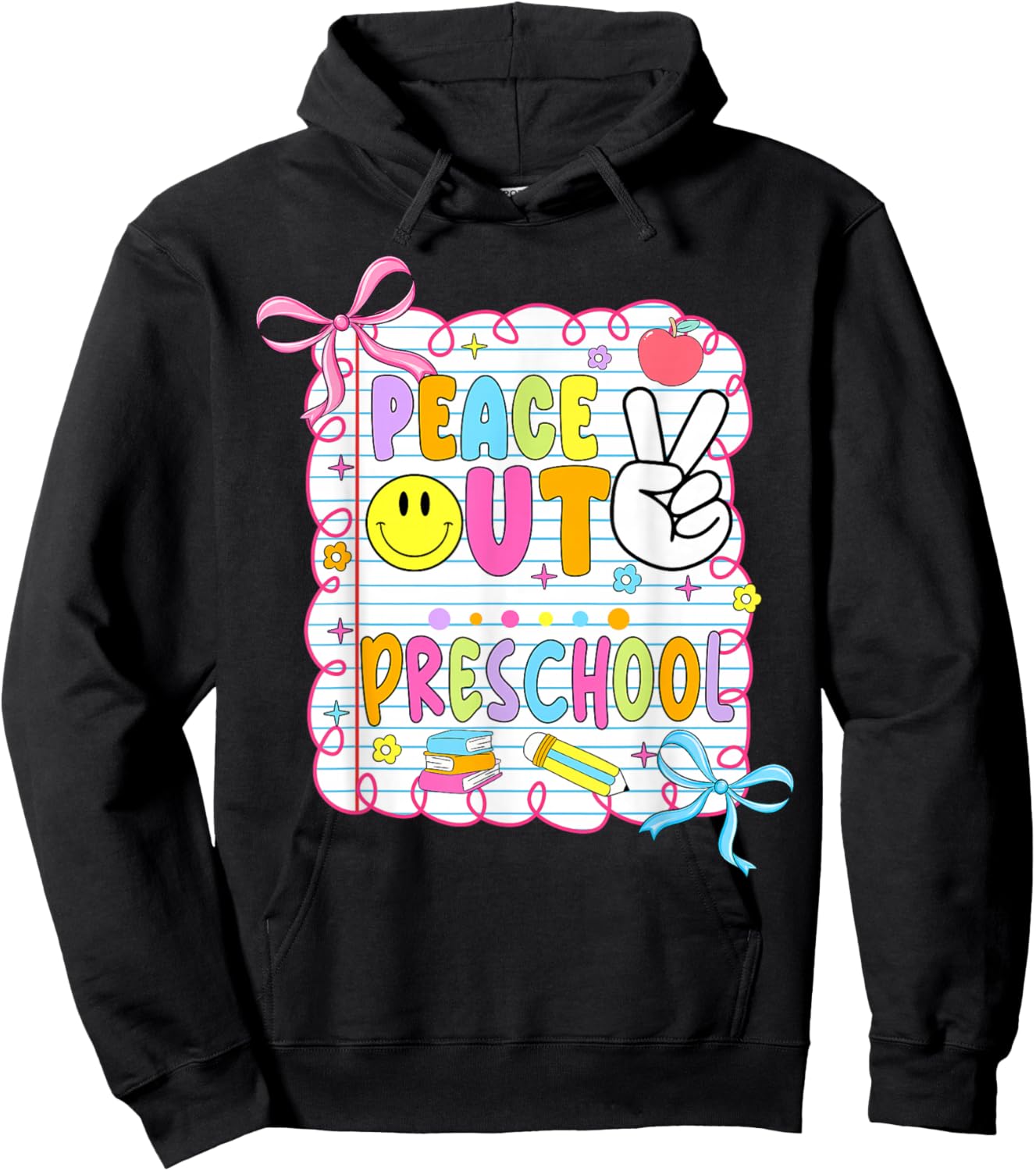 Peace Out Preschool Kid Girl Last Day of School Bow Coquette Hoodie - Hoodie | Black