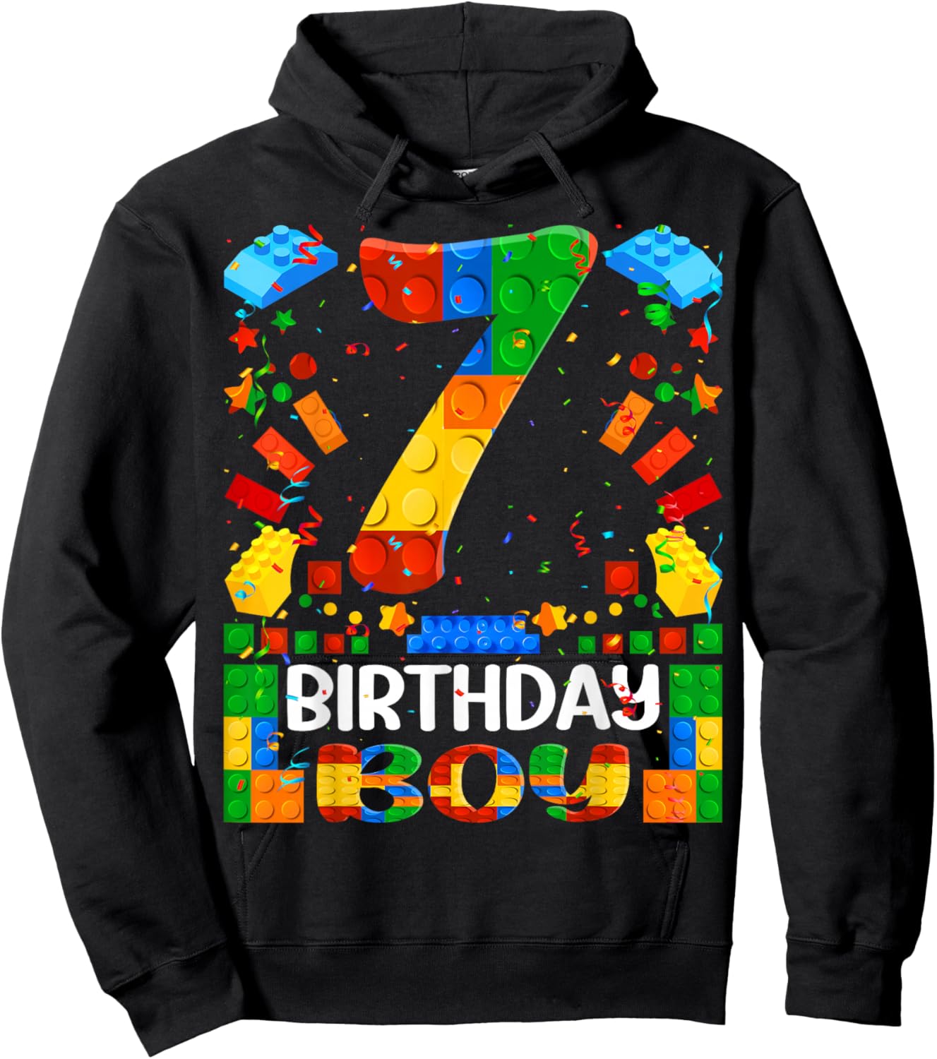 7 Year Old Building Blocks 7th Birthday Boy Brick Builder Hoodie - Hoodie | Black