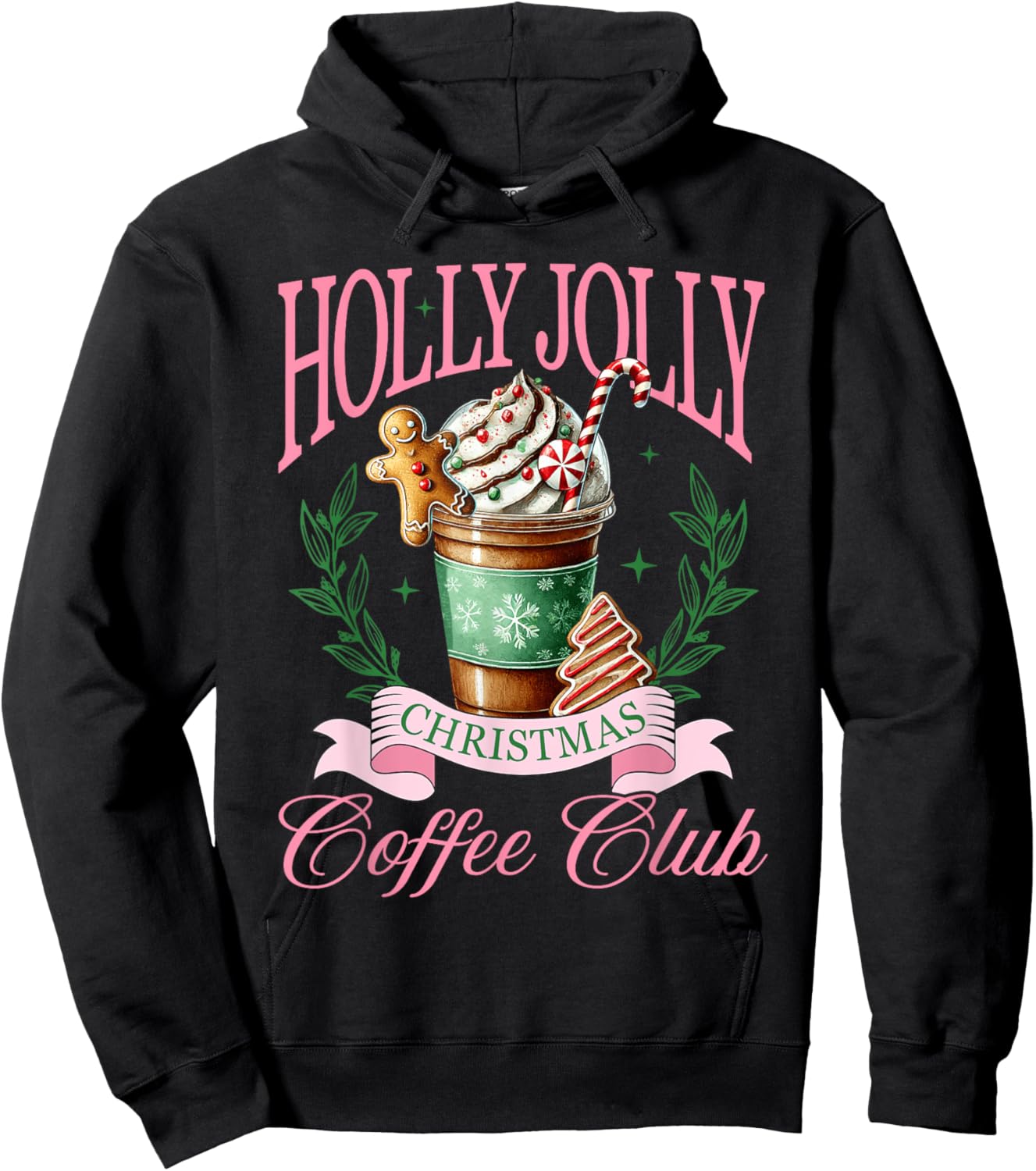 Coffee Christmas Gingerbread Pink Women Latte Cozy Winter Hoodie - Hoodie | Black