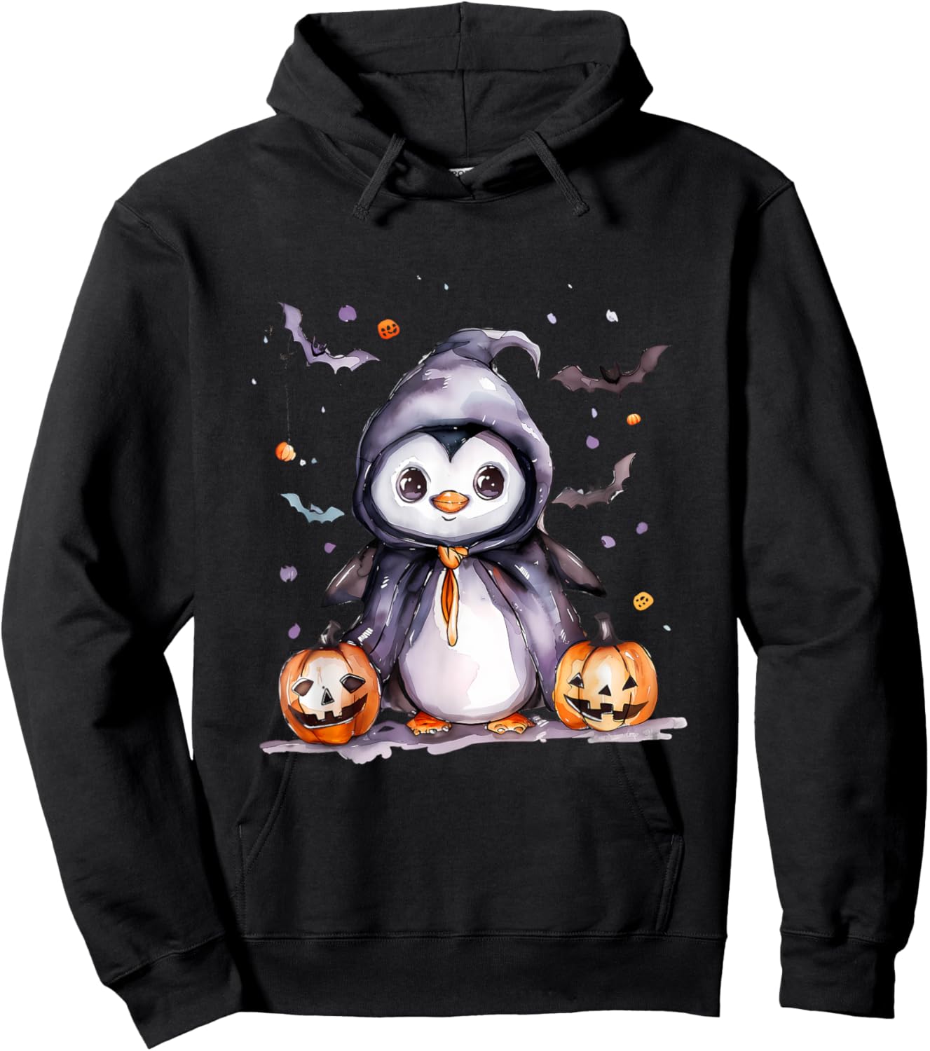 Cute Penguin Witchcraft Halloween Costume Pumpkin Lantern Hoodie - Hoodie | Black