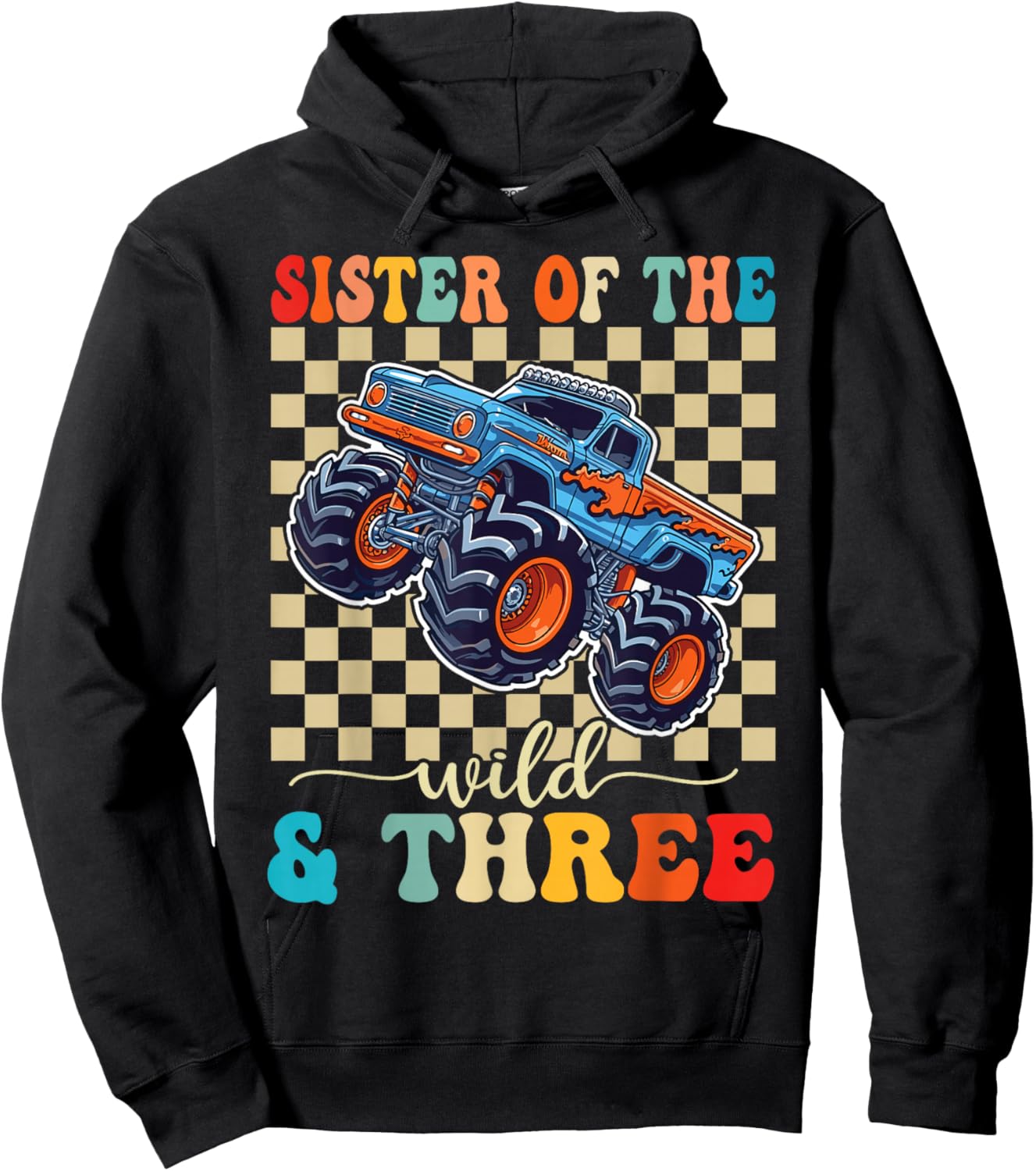 3rd Birthday Monster Truck Young Wild and Three 3 Year Old Hoodie - Hoodie | Black