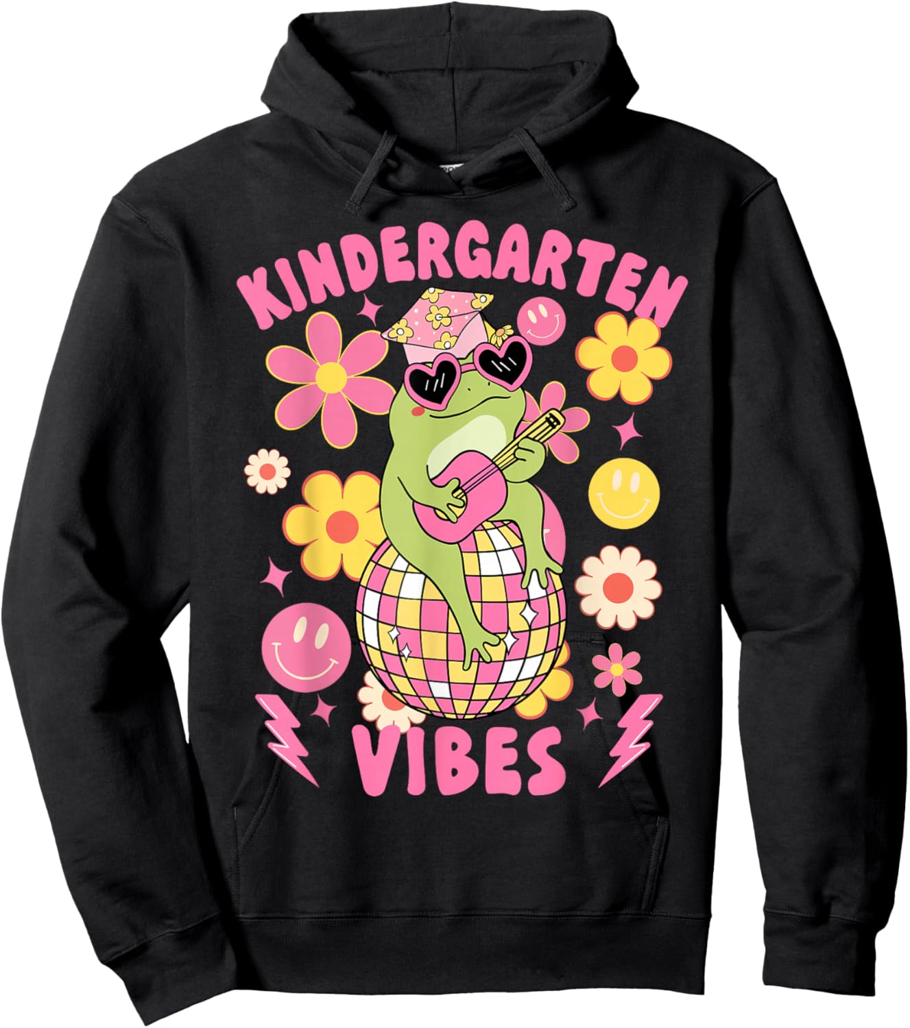 Kindergarten Vibes Groovy Kindergarten Back To School Frog Hoodie - Hoodie | Black