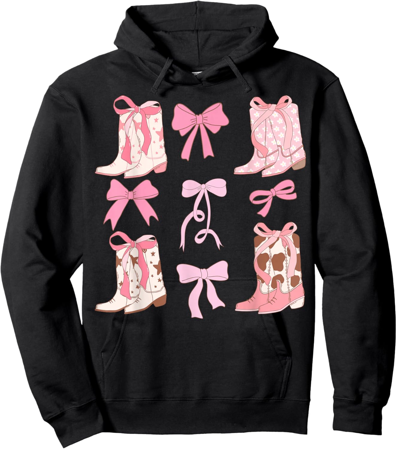 Coquette Cowgirl Boots with Bows Y2K Teen Girls Top Hoodie - Hoodie | Black