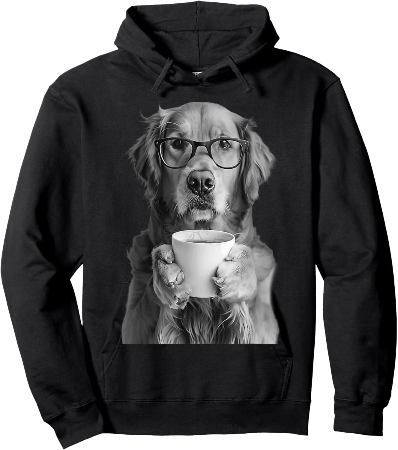 Golden Retriever Drinking Coffee with Glasses Funny Dog Meme Hoodie - Hoodie | Black