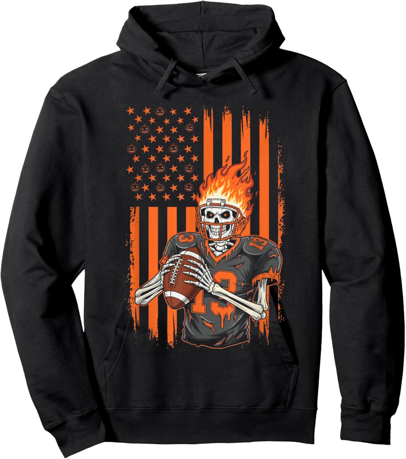 Skeleton Football Player Spooky Halloween Sports Outfit Hoodie - Hoodie | Black
