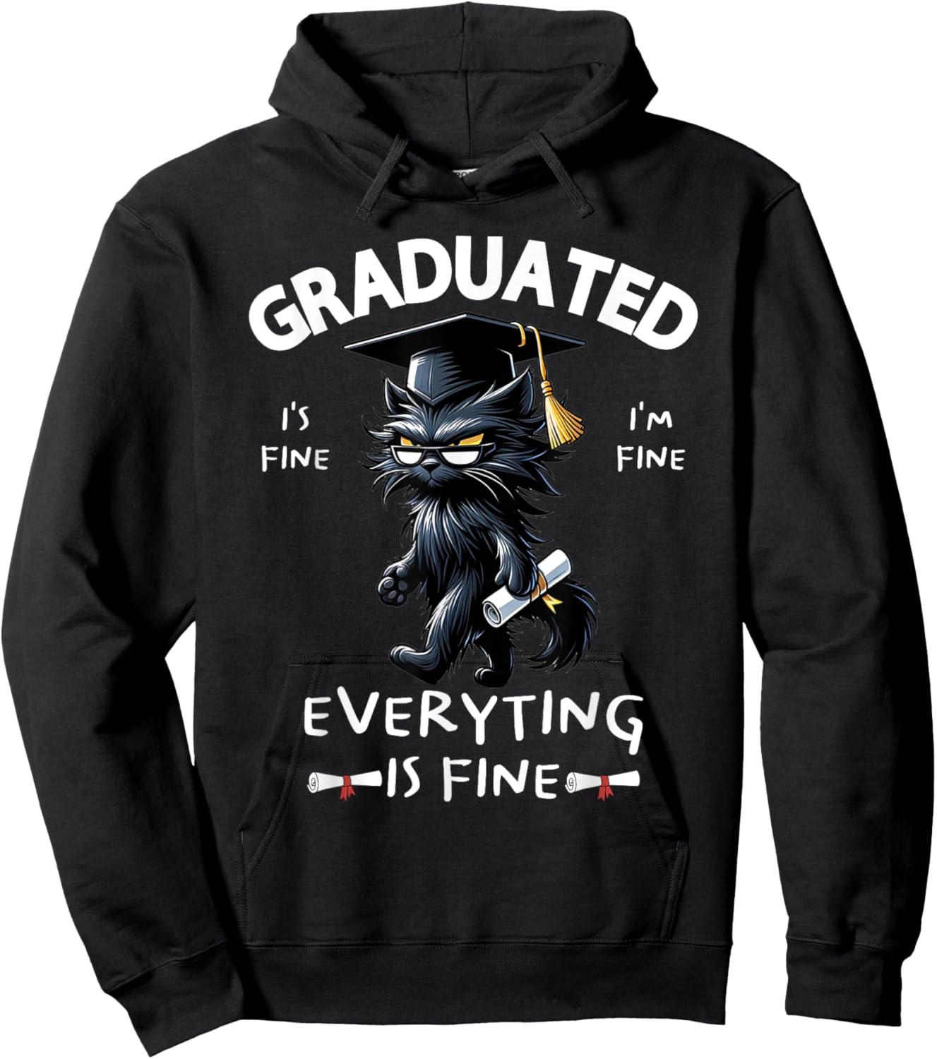 Black Cat Graduated Graduate Funny Graduation Family Match Hoodie - Hoodie | Black