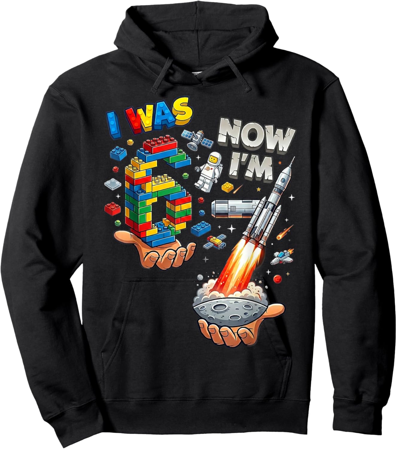 I was 6 I Just Turned 7 Now Space Rocket 67 Meme Hoodie - Hoodie | Black