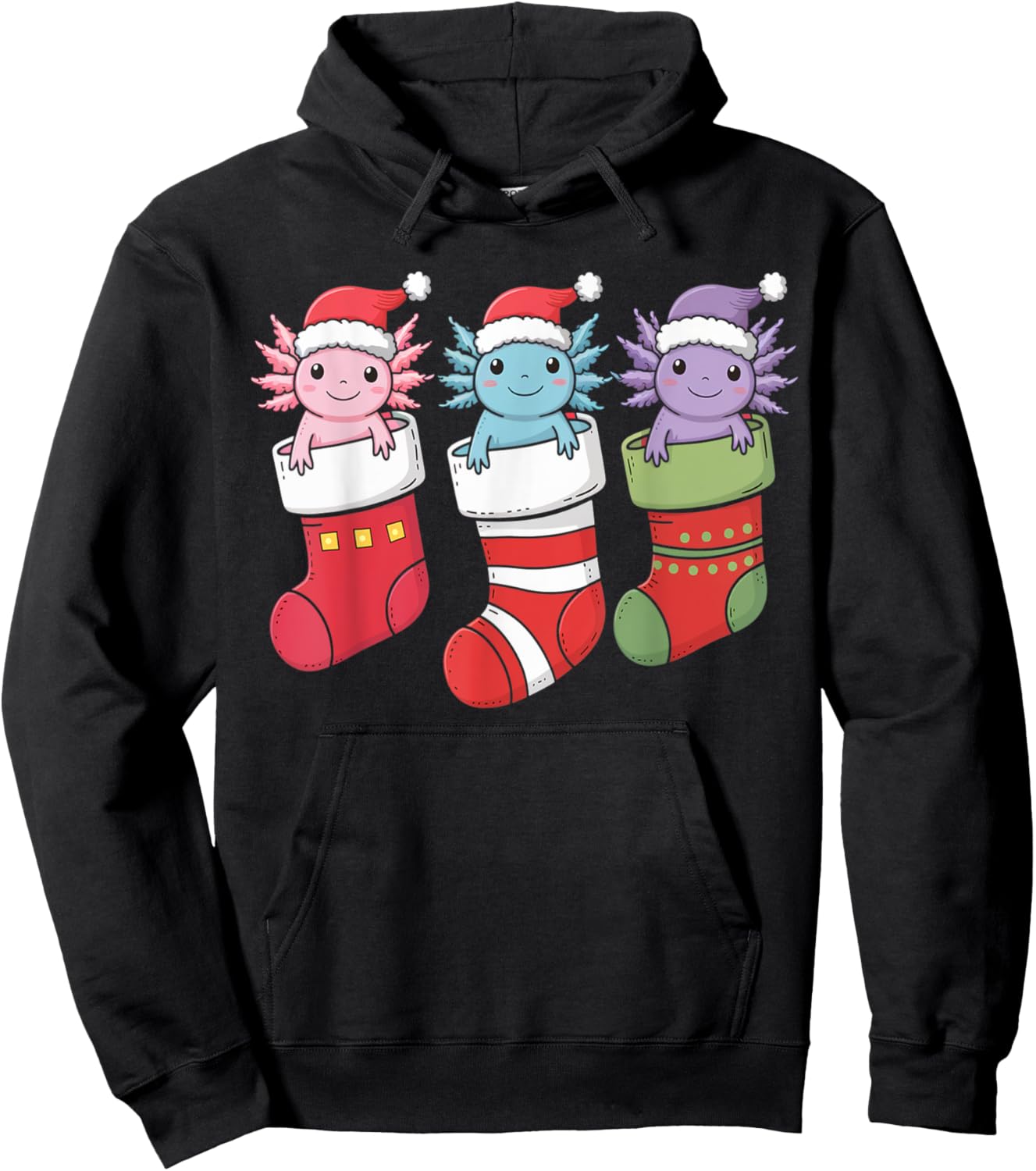 Axolotl Stocking Santa Hat Christmas Kawaii Holiday Xmas Hoodie - Hoodie | Black