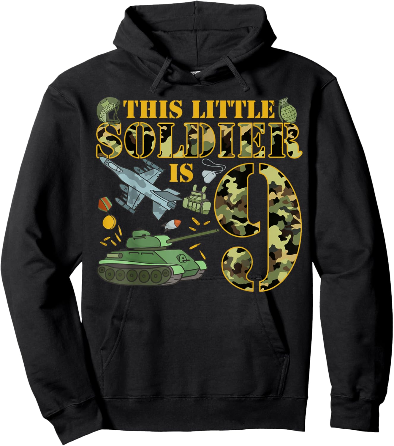 9 Years Old Soldier Birthday Boy 9th Birthday Camo Hoodie - Hoodie | Black