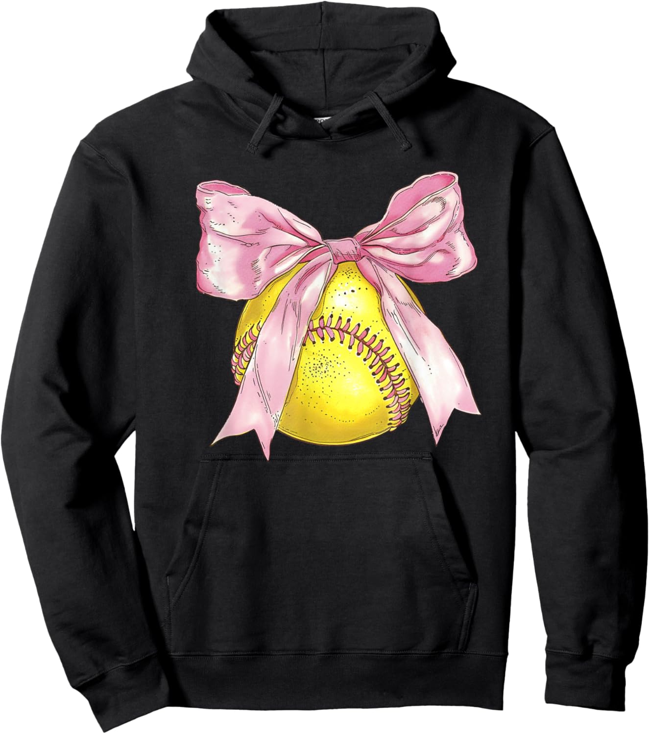 Girls Softball Coquette Bow Ribbon Mom Daughter Softball Hoodie - Hoodie | Black