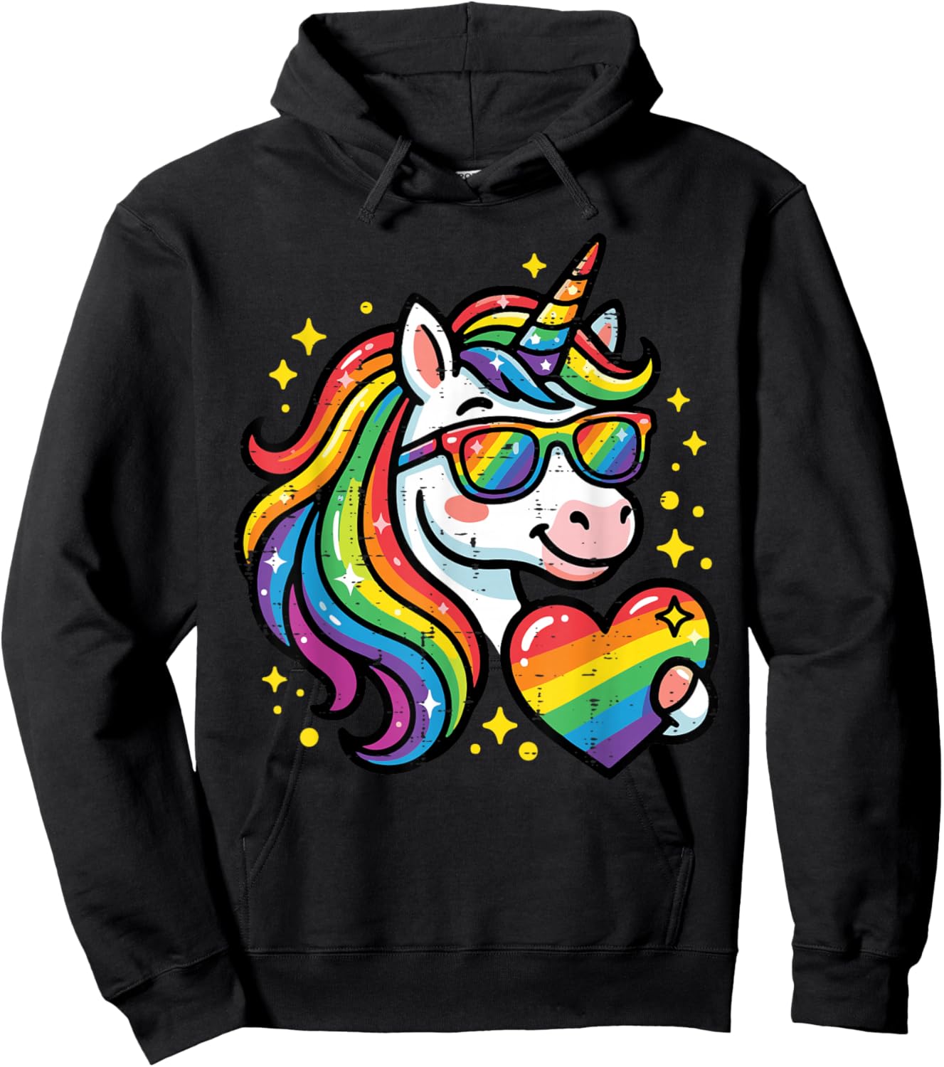 Rainbow Gay Unicorn Heart LGBTQ Pride Ally Girls Kids Women Hoodie - Hoodie | Black