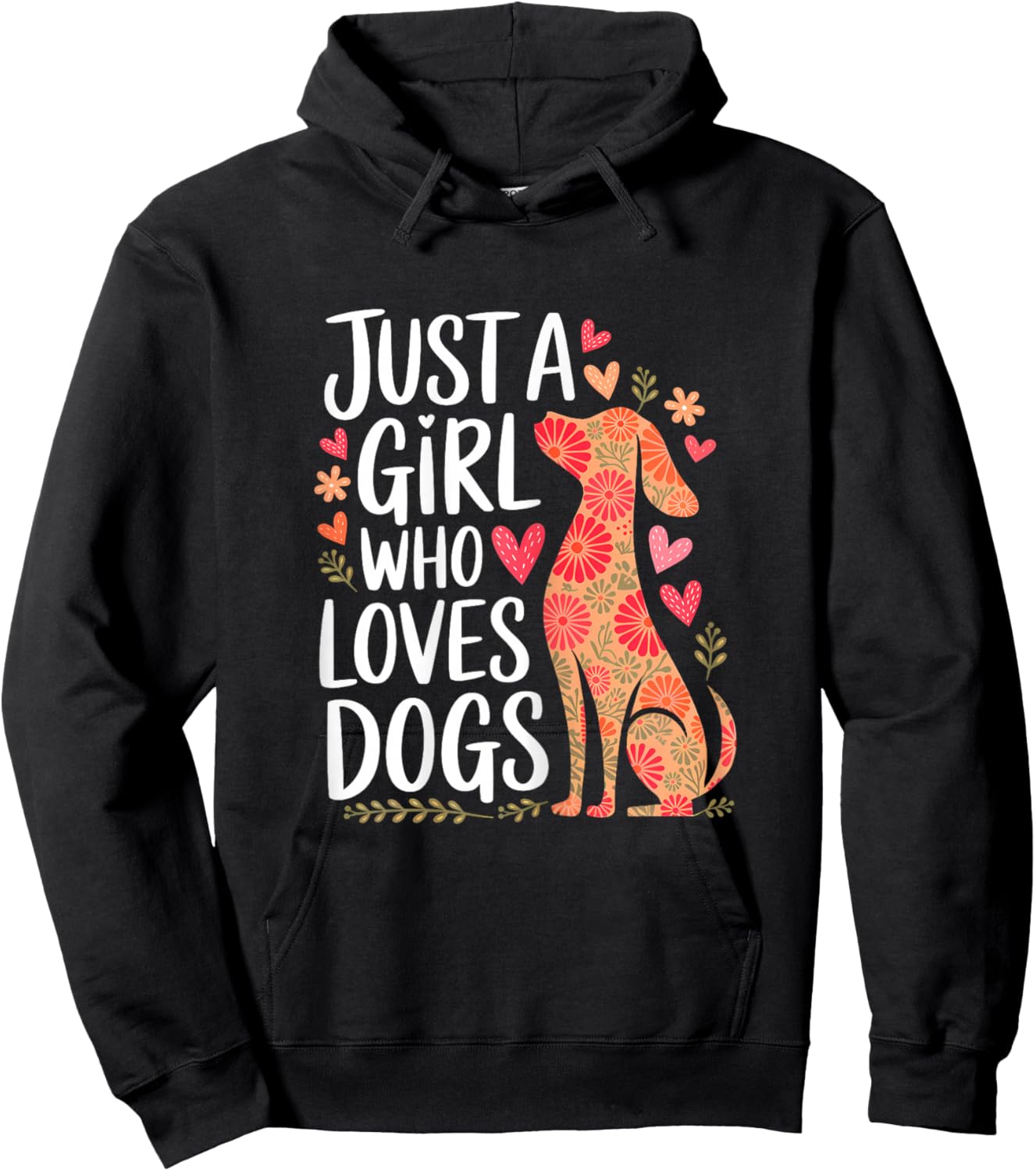 Floral Puppy Lover Just a Girl Who Loves Dogs For Kids Hoodie - Hoodie | Black