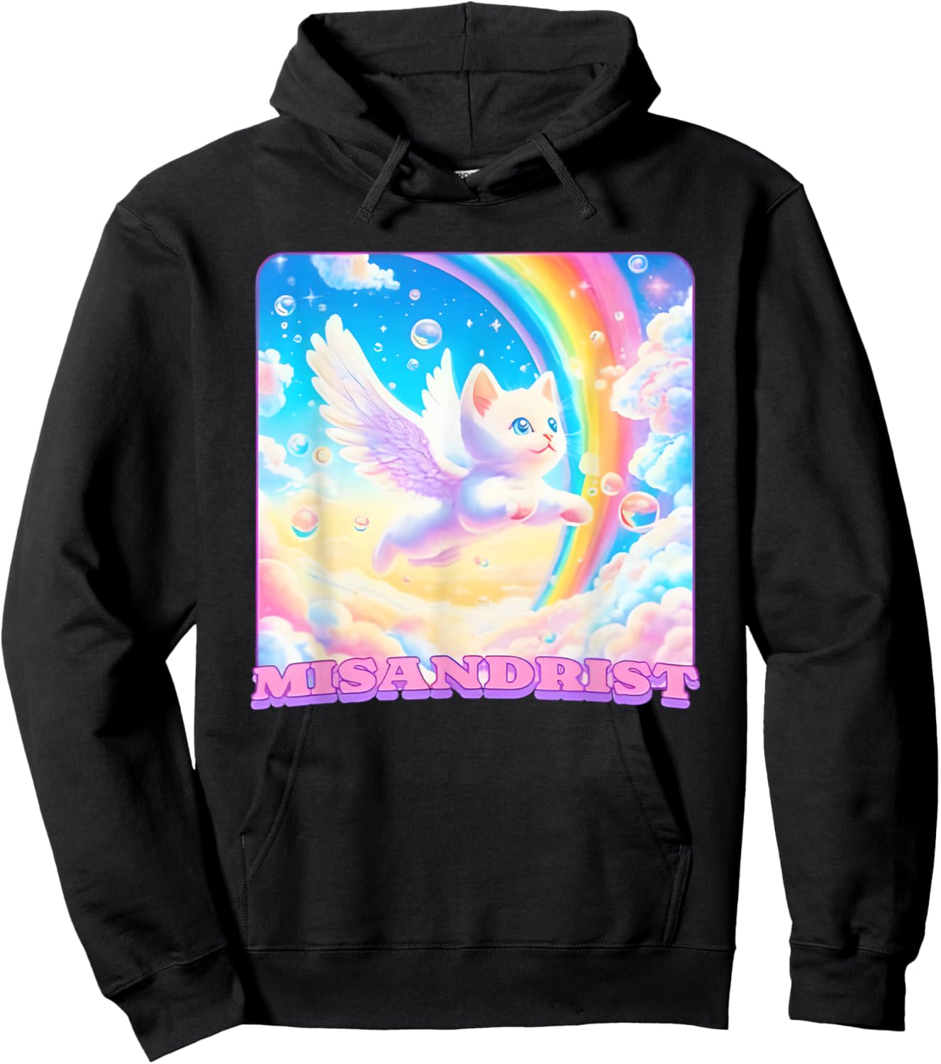 Misandrist Cat Wings Rainbow Hoodie - Hoodie | Black