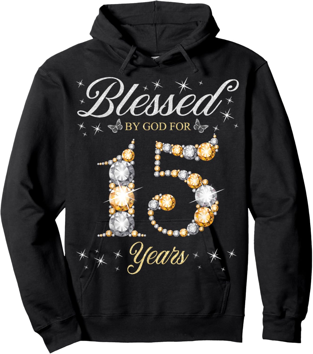 Blessed By God For 15 Years Old 15th Birthday Party Hoodie - Hoodie | Black