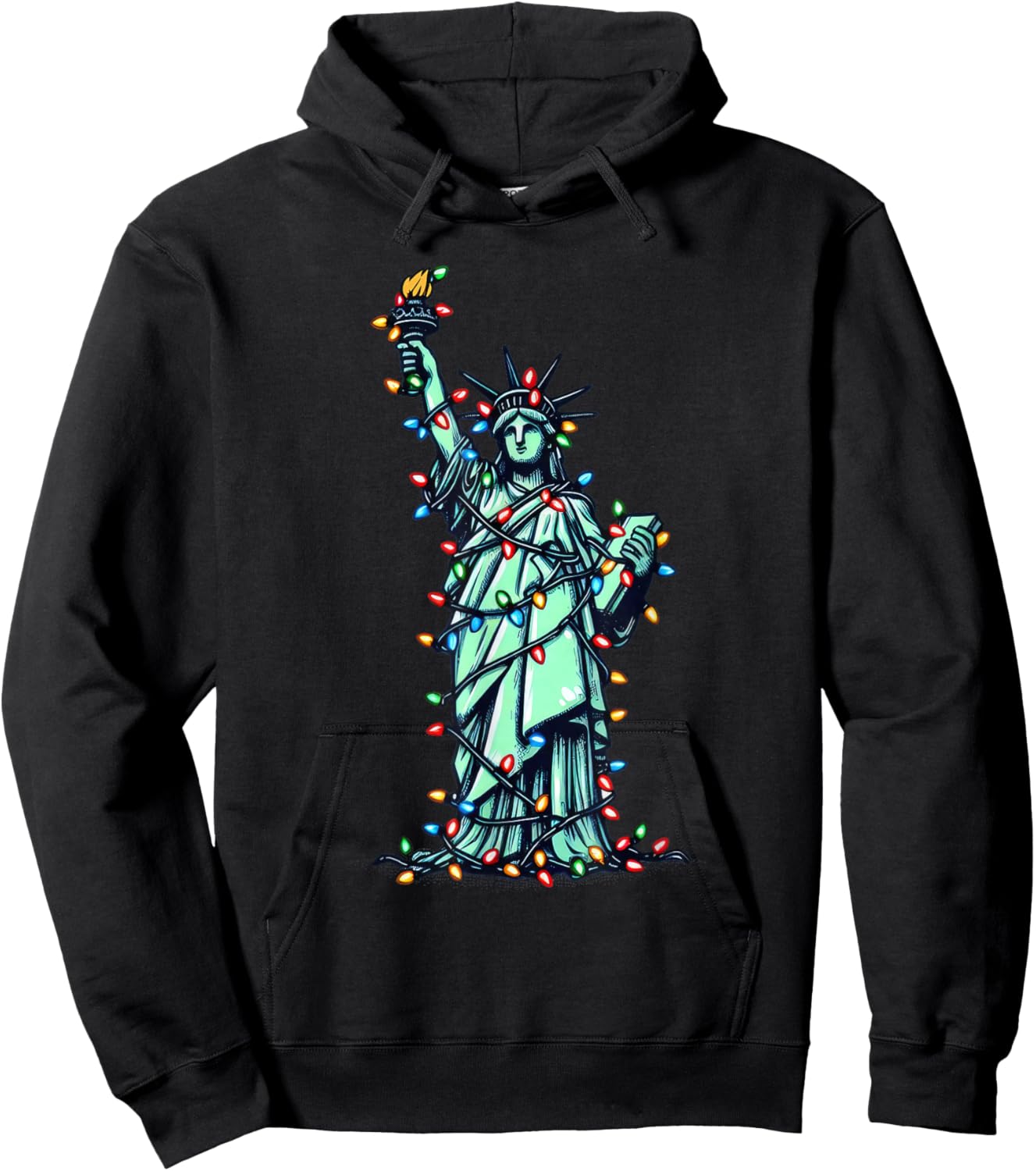 American Patriotic Xmas Outfit Cute Santa Statue of Liberty Hoodie - Hoodie | Black