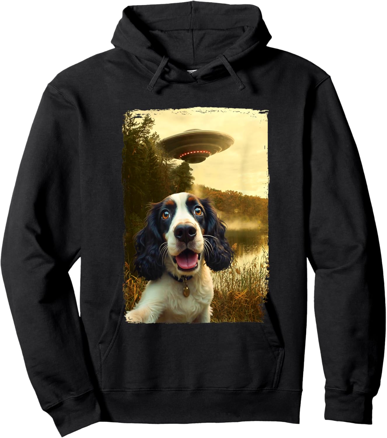 Funny English Cocker Spaniel Dog UFO Encounter Selfie Aliens Hoodie - Hoodie | Black