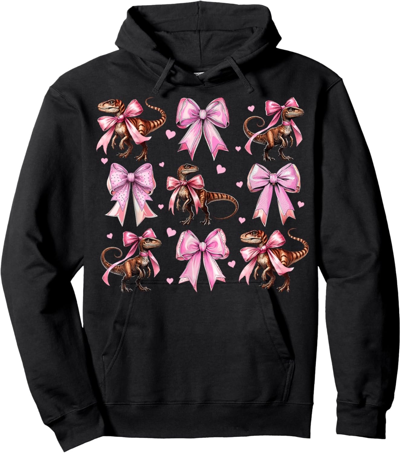Coquette Bow Velociraptor Dinosaur Girl Mom Pink Mothers Day Hoodie - Hoodie | Black