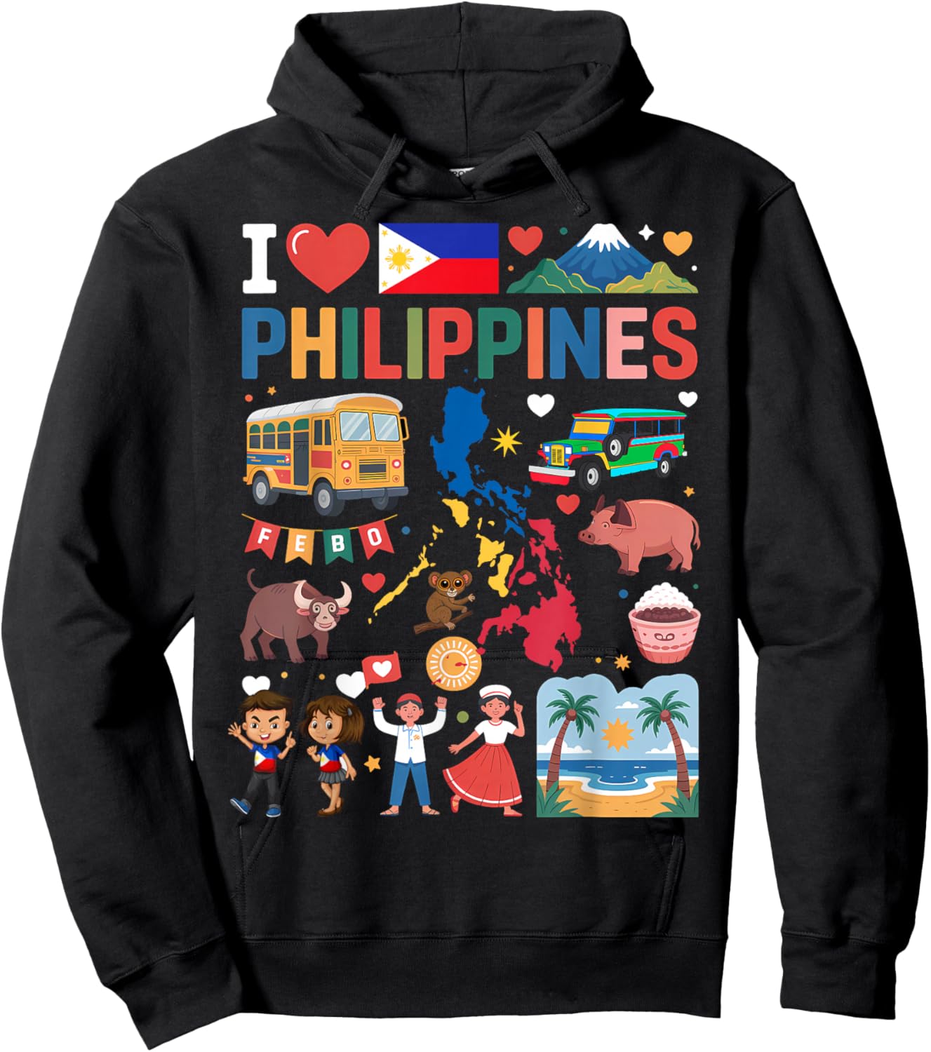 I Love Philippines Proud Filipino Roots Hoodie - Hoodie | Black