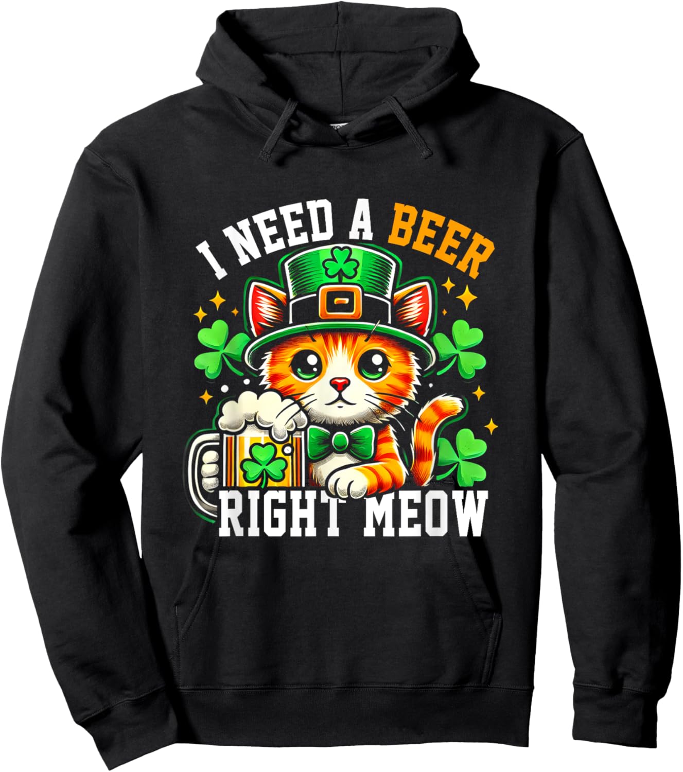 I Need A Beer Right-Meow Irish Beer Cat Patrick Day Drinking Hoodie - Hoodie | Black