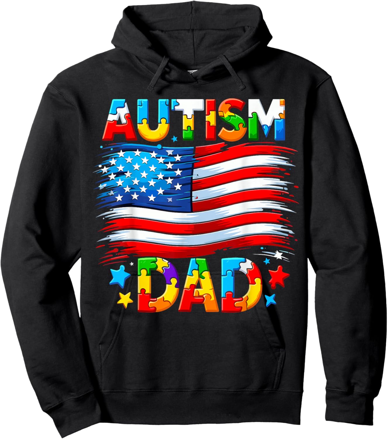 Autism Dad Awareness USA American Flag Hoodie - Hoodie | Black