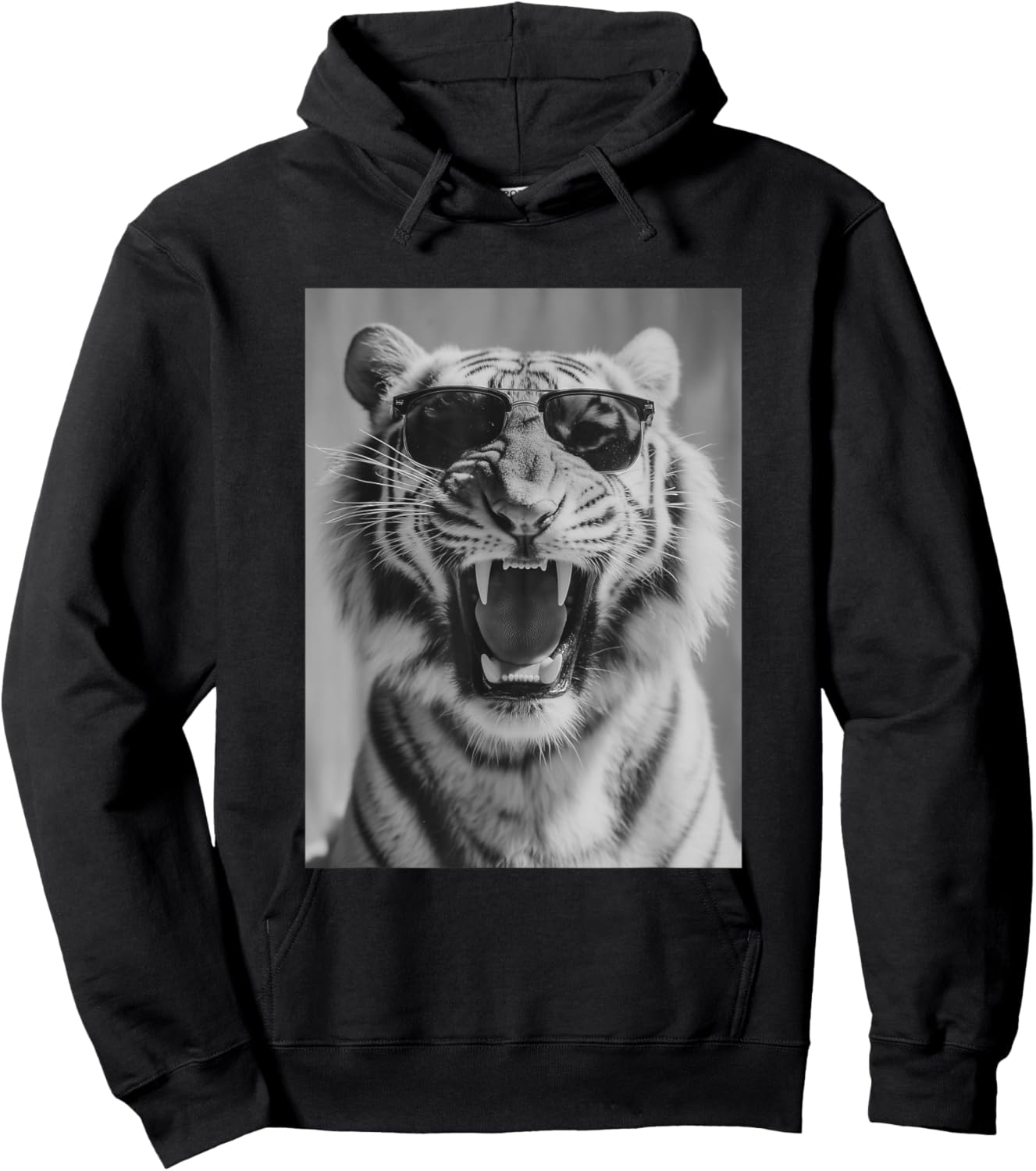 Roaring Tiger with Sunglasses Stylish Feline Animal Photo Hoodie - Hoodie | Black