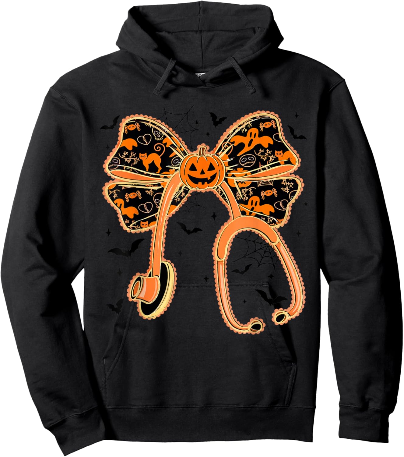 Stethoscope Nurse Halloween Nurse Spooky Coquette Pumpkin Hoodie - Hoodie | Black