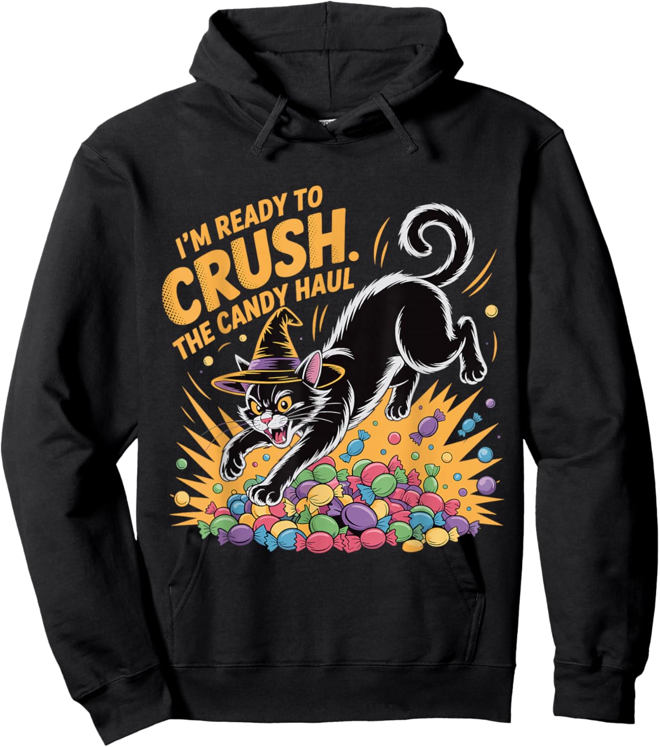Crush The Candy Haul Funny Halloween Black Cat Hoodie - Hoodie | Black
