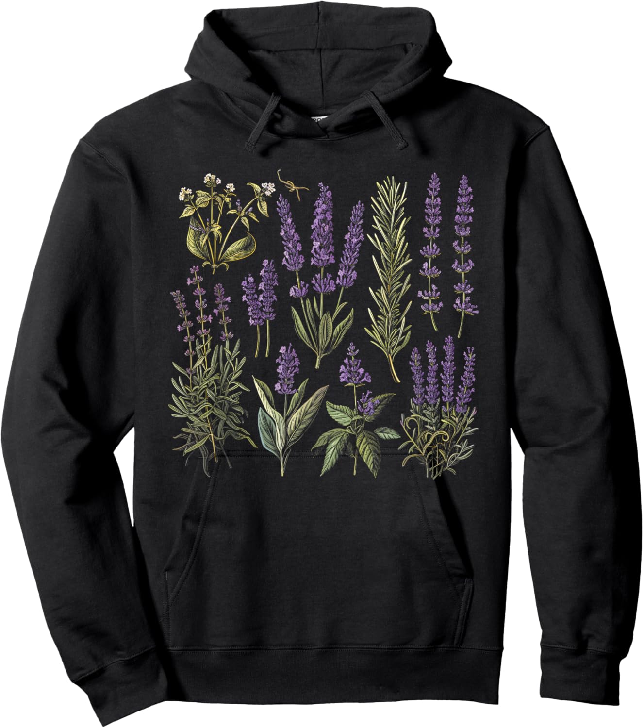 Vintage Botanical Lavender Flower Girl Cute Floral Plant Mom Hoodie - Hoodie | Black