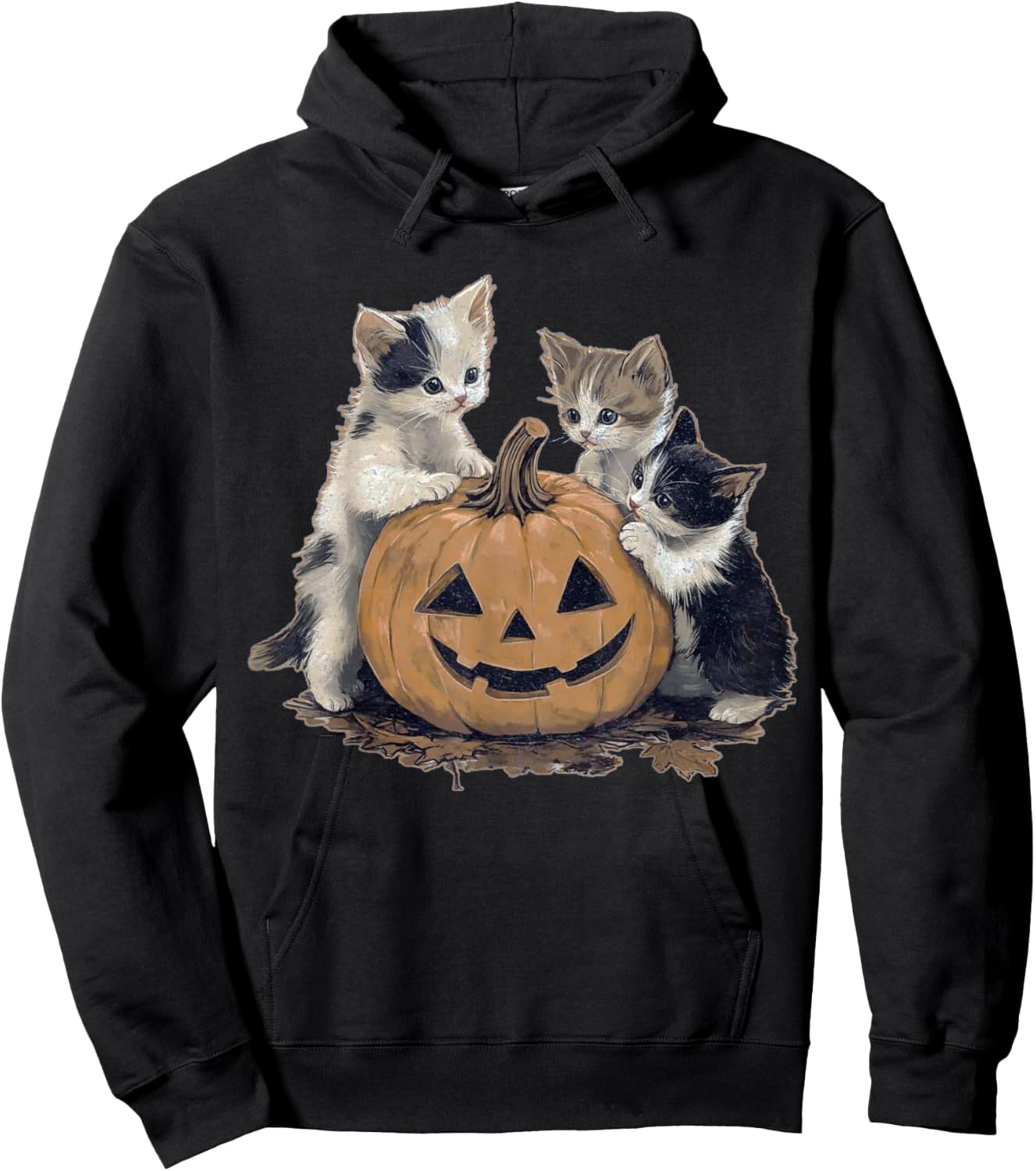 Vintage 90s Cat Halloween Retro Halloween vintage Spooky Women Kids Hoodie - Hoodie | Black