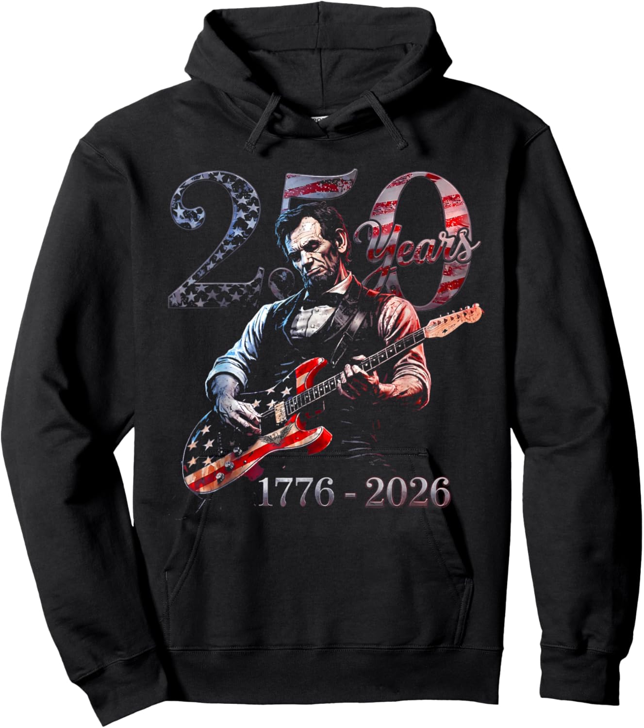 Abraham Lincoln Playing Guitar 4th July 250th Anniversary Hoodie - Hoodie | Black