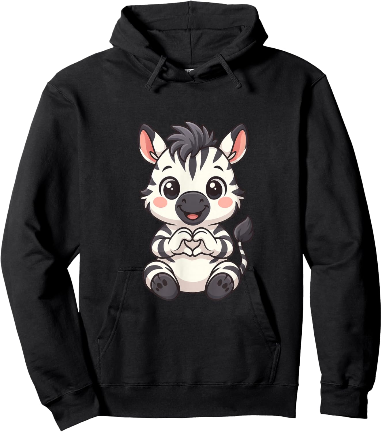 Zebra with Heart Women Girls Kids Heart Cute Zebra Hoodie - Hoodie | Black