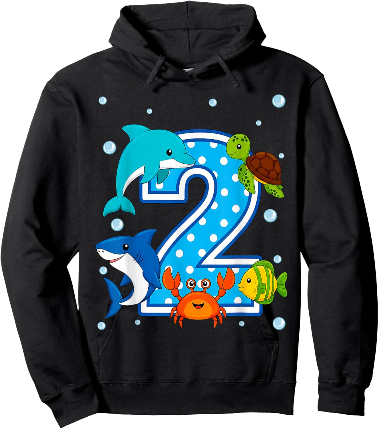 2nd Birthday Party 2 Year Old Sea Fish Aquarium Boy Hoodie - Hoodie | Black