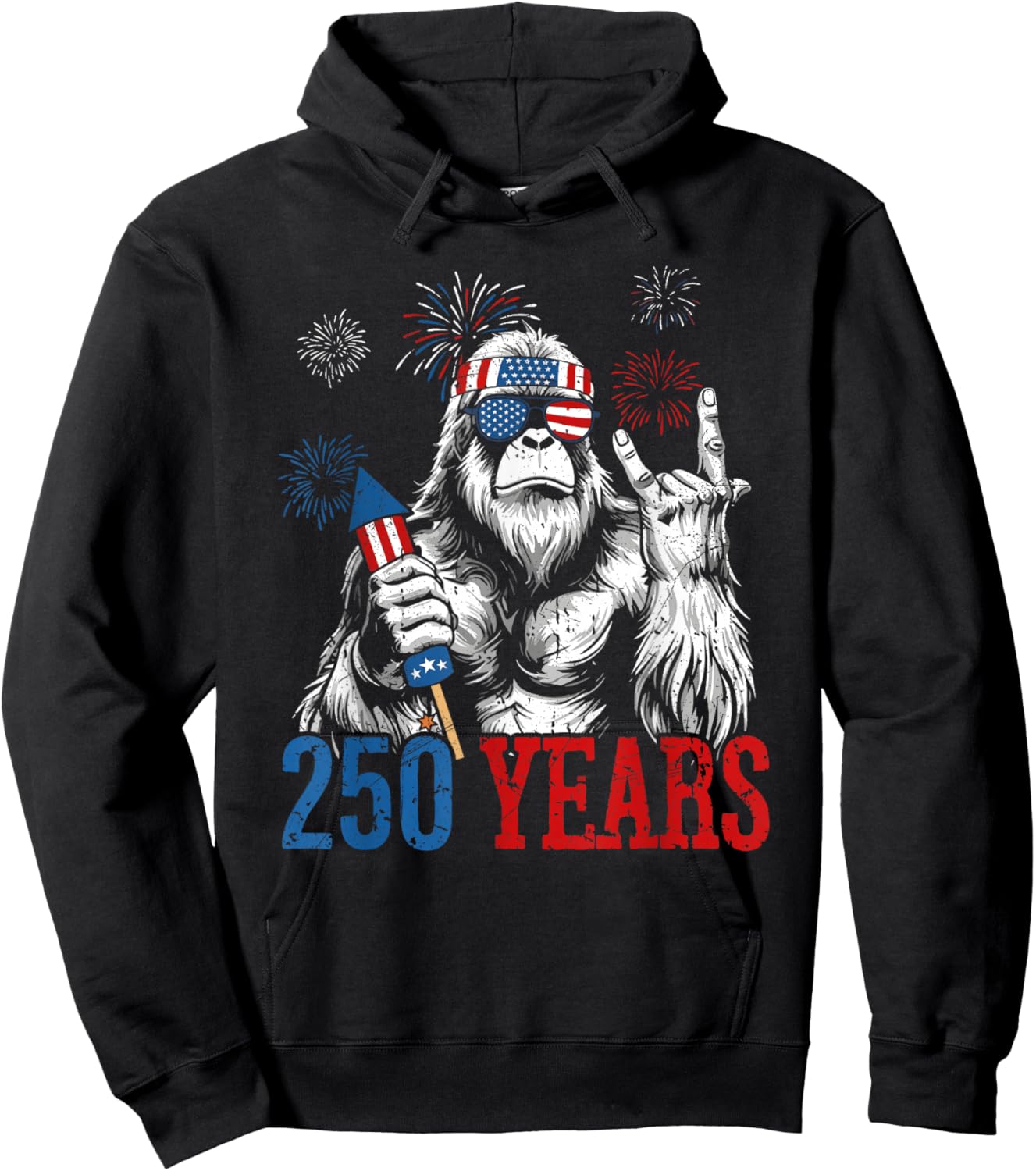 Bigfoot Rock and Flag 250 Years 1776-2026 250th Birthday Hoodie - Hoodie | Black