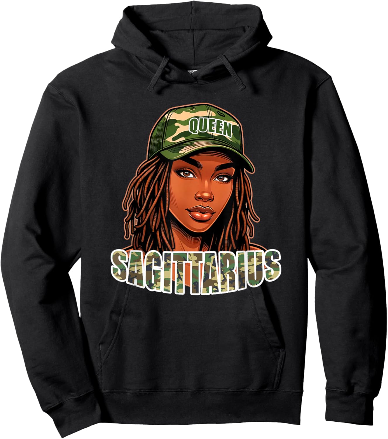 Sagittarius Queen Camo Hat Locs Birthday Black Woman Hoodie - Hoodie | Black