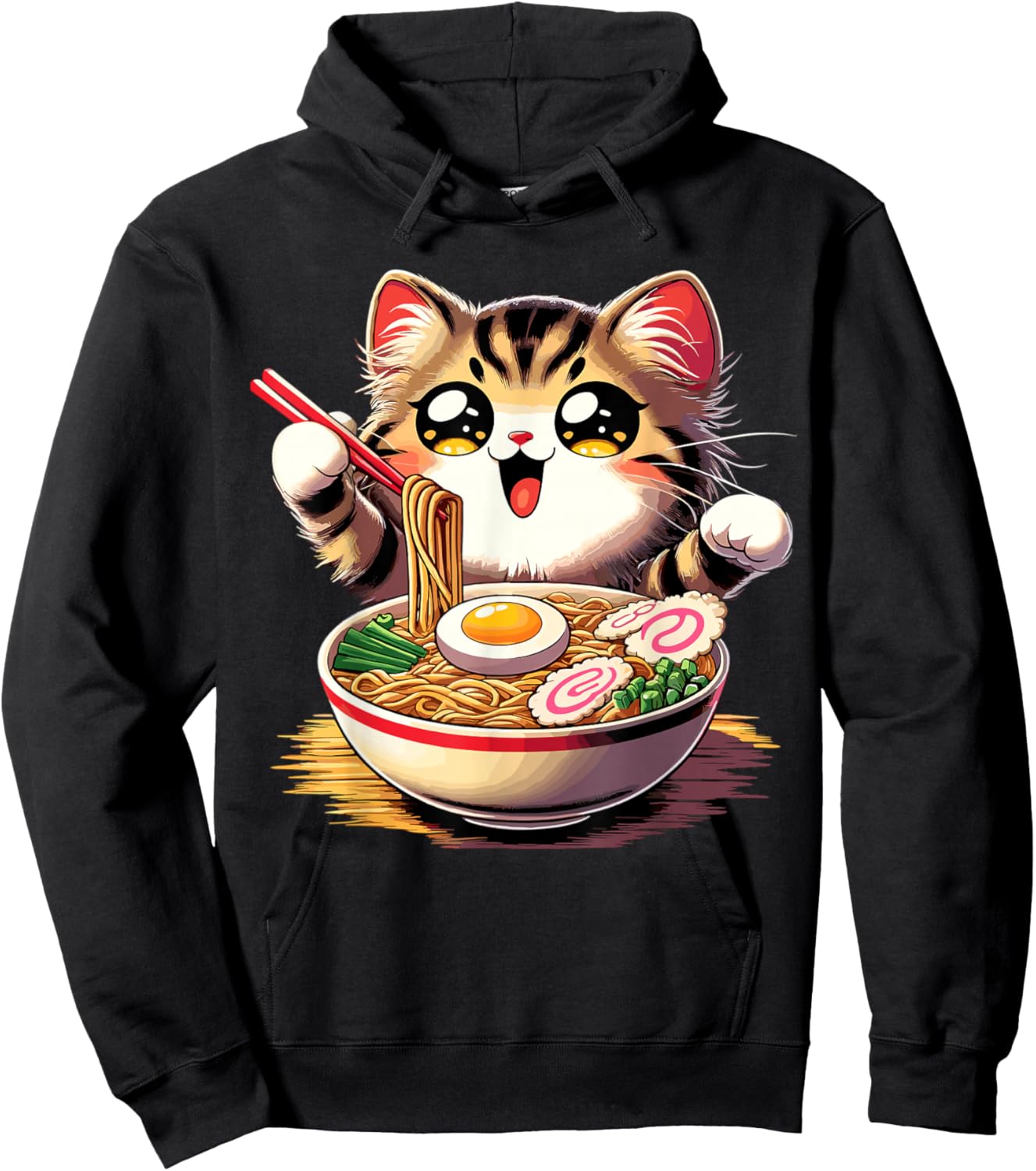 Cat Ramen Noodles Anime Kawaii Japanese Cat Hoodie - Hoodie | Black