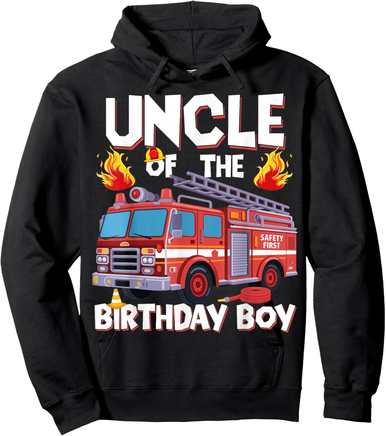 Uncle of The Birthday Boy Fire Truck Firefighter Uncle Bday Hoodie - Hoodie | Black
