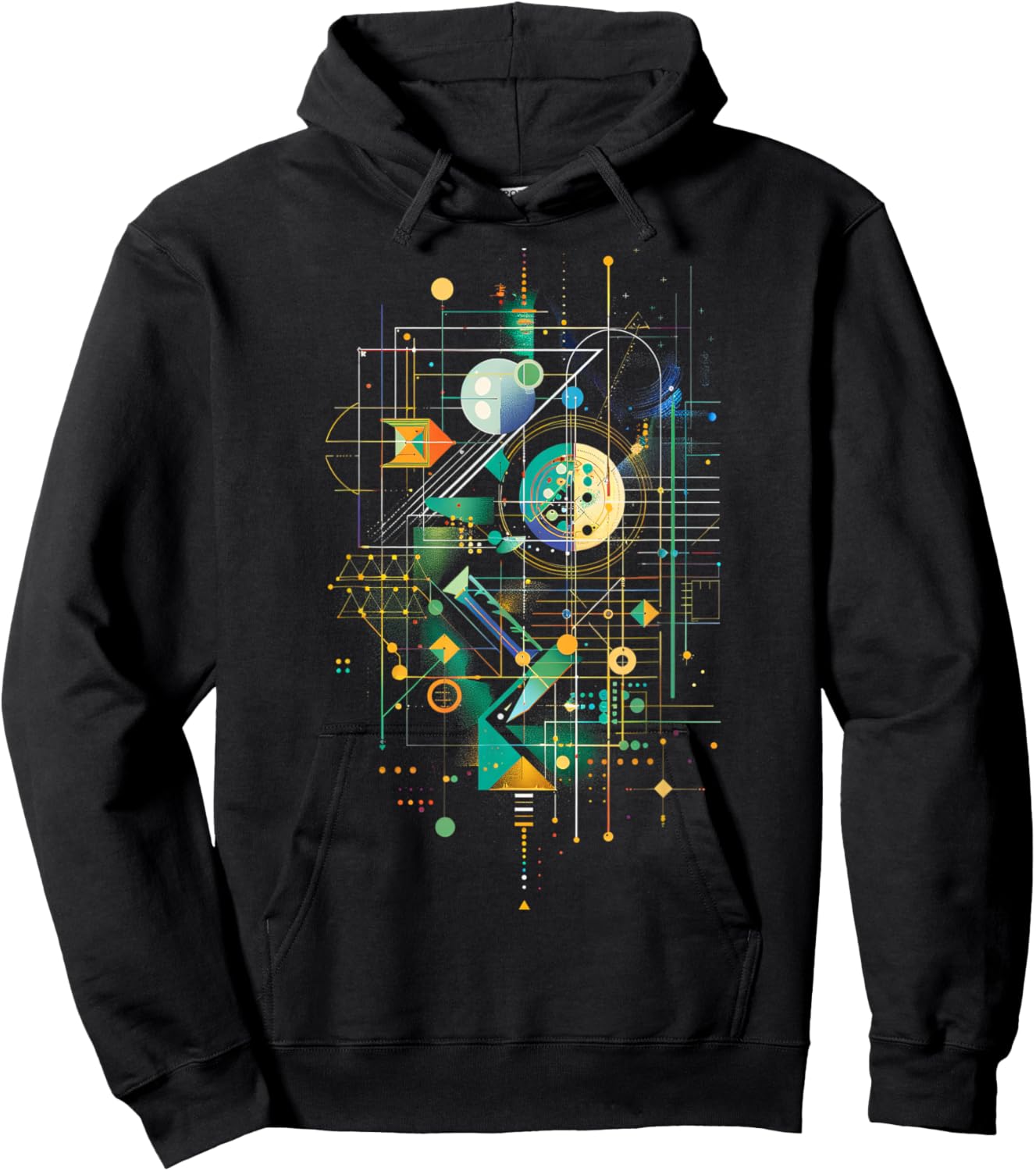 Abstract Geometric Multicolor Cosmic Design Hoodie - Hoodie | Black