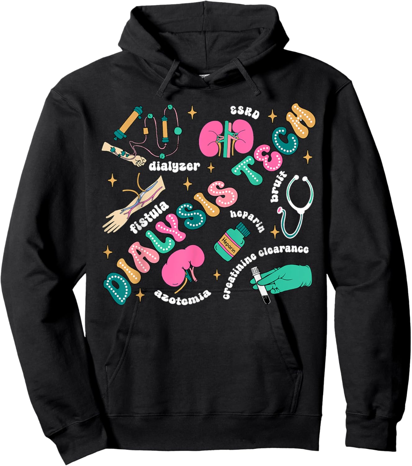 Dialysis Tech Nurse Retro Kidney Crew Tech Nephrology Nurse Hoodie - Hoodie | Black