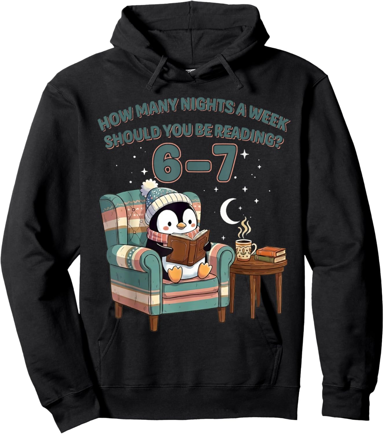 Penguin Reading 67 Six Seven Funny Bookworm Cozy Reader Gift Hoodie - Hoodie | Black
