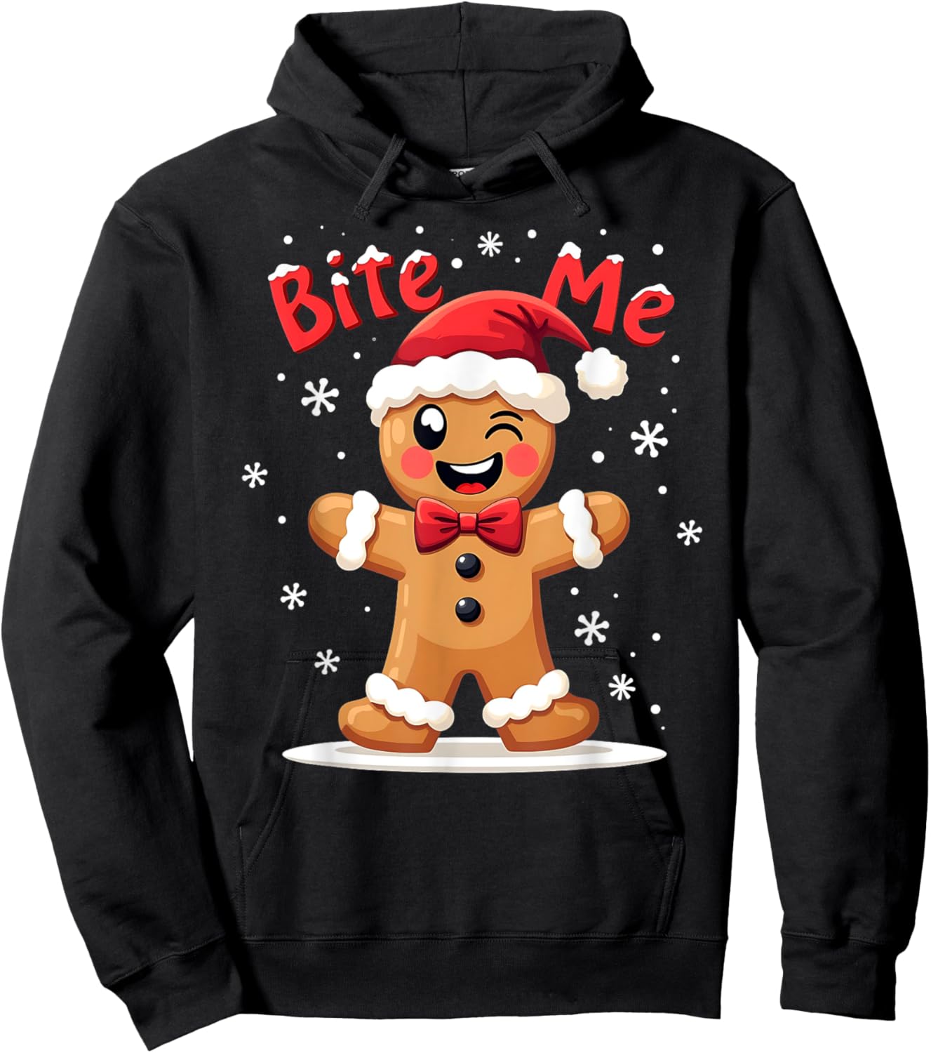 BITE ME Gingerbread Man Funny Sarcastic Christmas Hoodie - Hoodie | Black