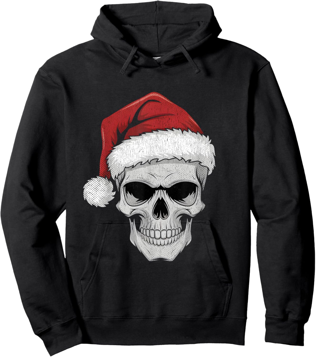 Santa Hat Skull Heavy Metal Goth Sarcastic Rock Christmas Hoodie - Hoodie | Black