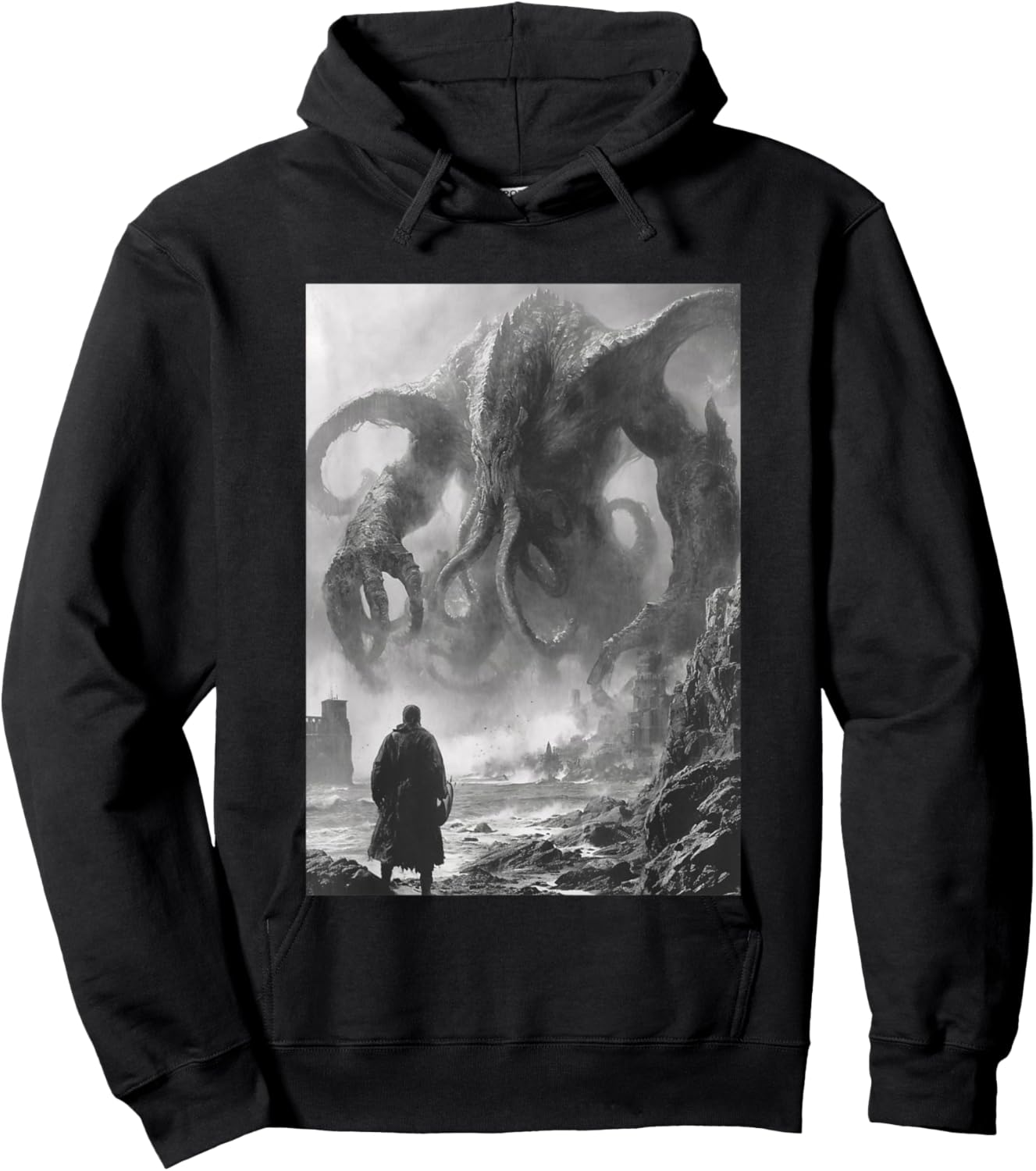 Vintage Cthulhu Kraken Japanese Sea Monster Horror Newspaper Hoodie - Hoodie | Black