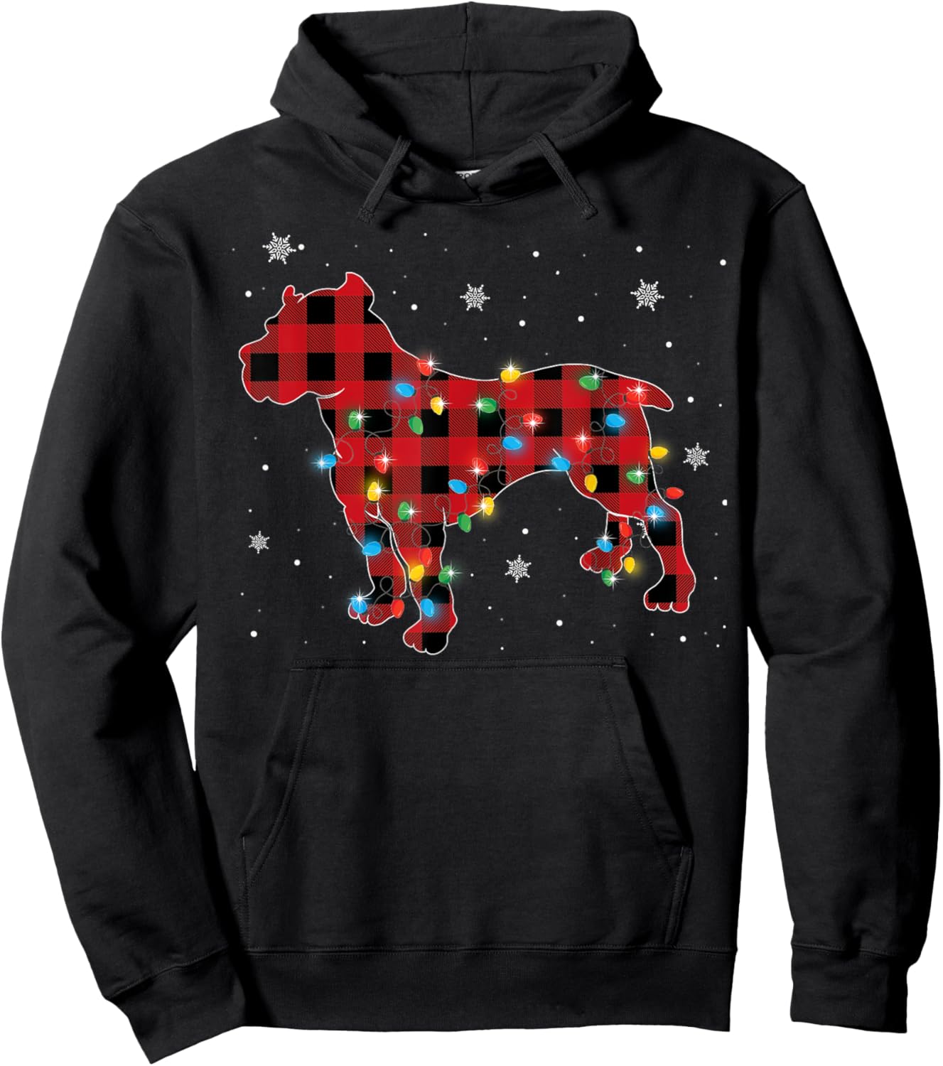 Pajamas Red Plaid Pitbull Christmas Lights Puppy Lovers Hoodie - Hoodie | Black