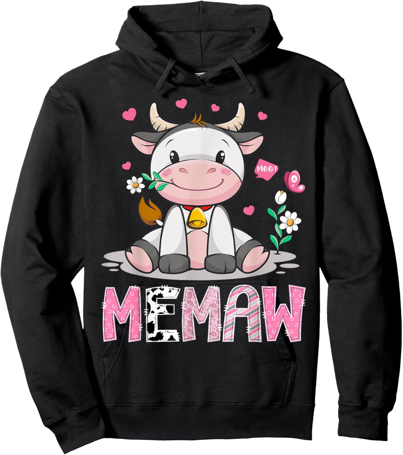 Memaw Cute Cow Moo Farmer Birthday Family Matching Hoodie - Hoodie | Black