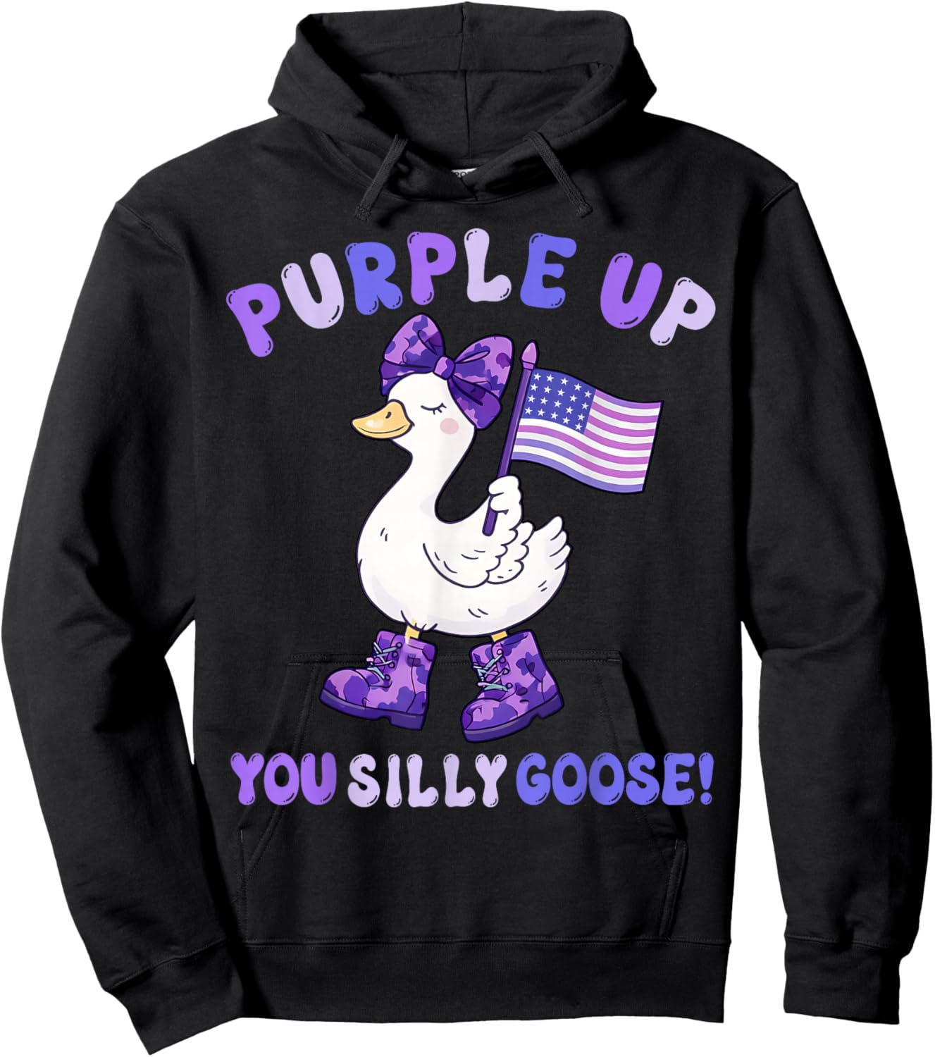 Purple Up Military Kids You Silly Goose Funny Coquette Bow Hoodie - Hoodie | Black