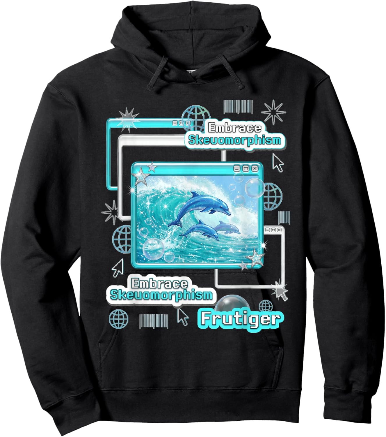 Frutiger Aero Skeuomorphismus Delfine Y2K Ästhetisches Design Hoodie - Hoodie | Black